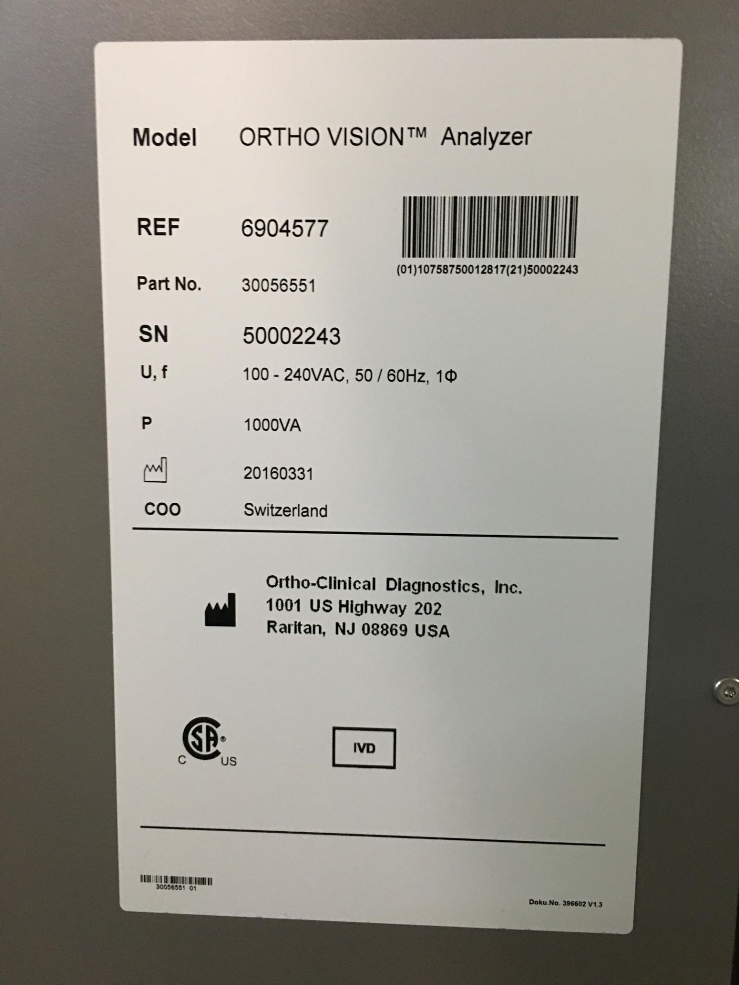 Ortho Vision Blood Bank Analyzer - Image 3 of 7