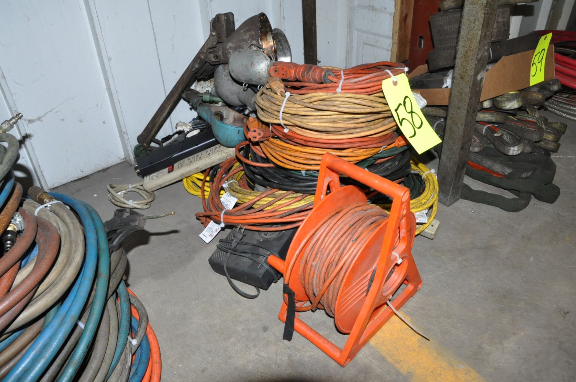 Lot-Extension Cords, Cord Reel, and Lights Under (1) Bench