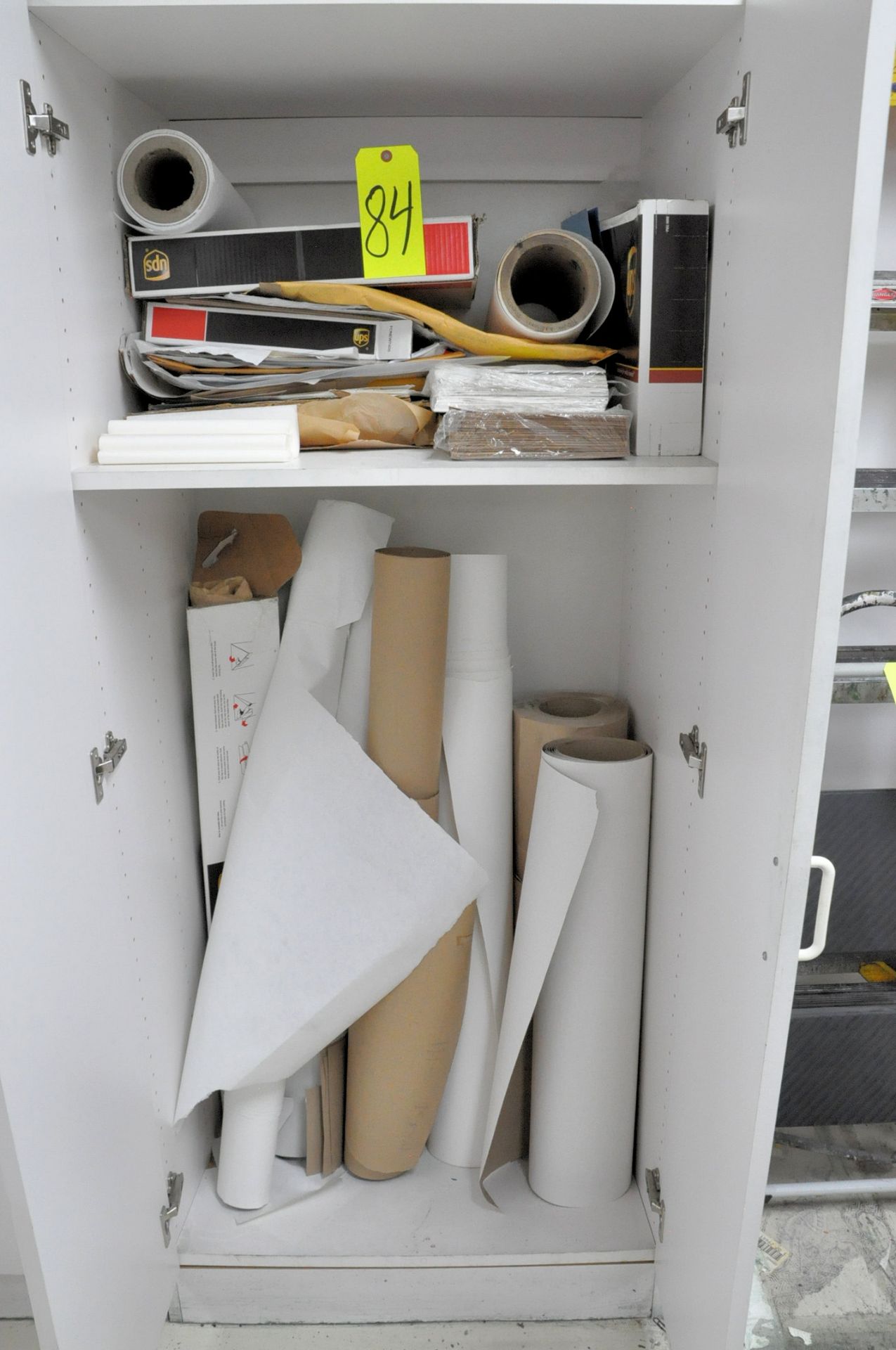Lot-Shipping Supplies in (2) Cabinets, (Cabinets Not Included), with Drum of Styrofoam Peanuts