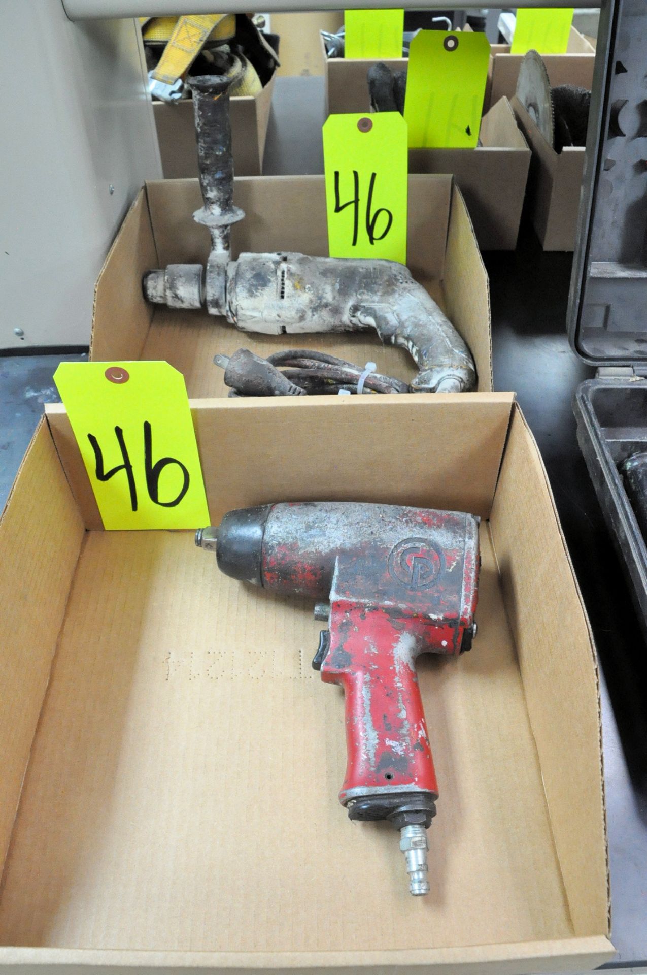 Lot-(1) CP 1/2" Pneumatic Impact Gun and (2) 1/2" Electric Drills in (2) Boxes and (1) Case