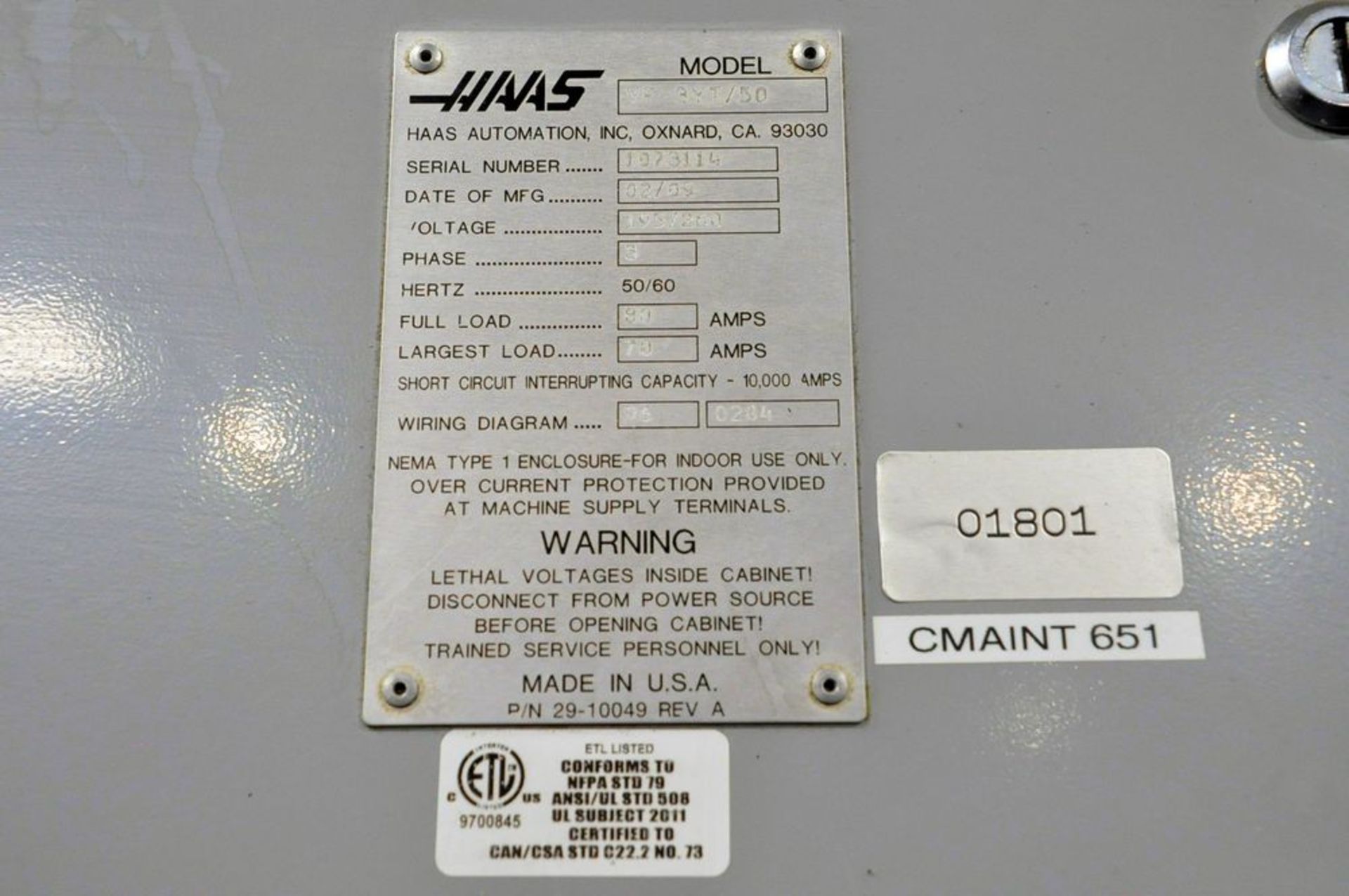 Haas Model VF-3YT/50, CNC Vertical Machining Center, - Image 9 of 9