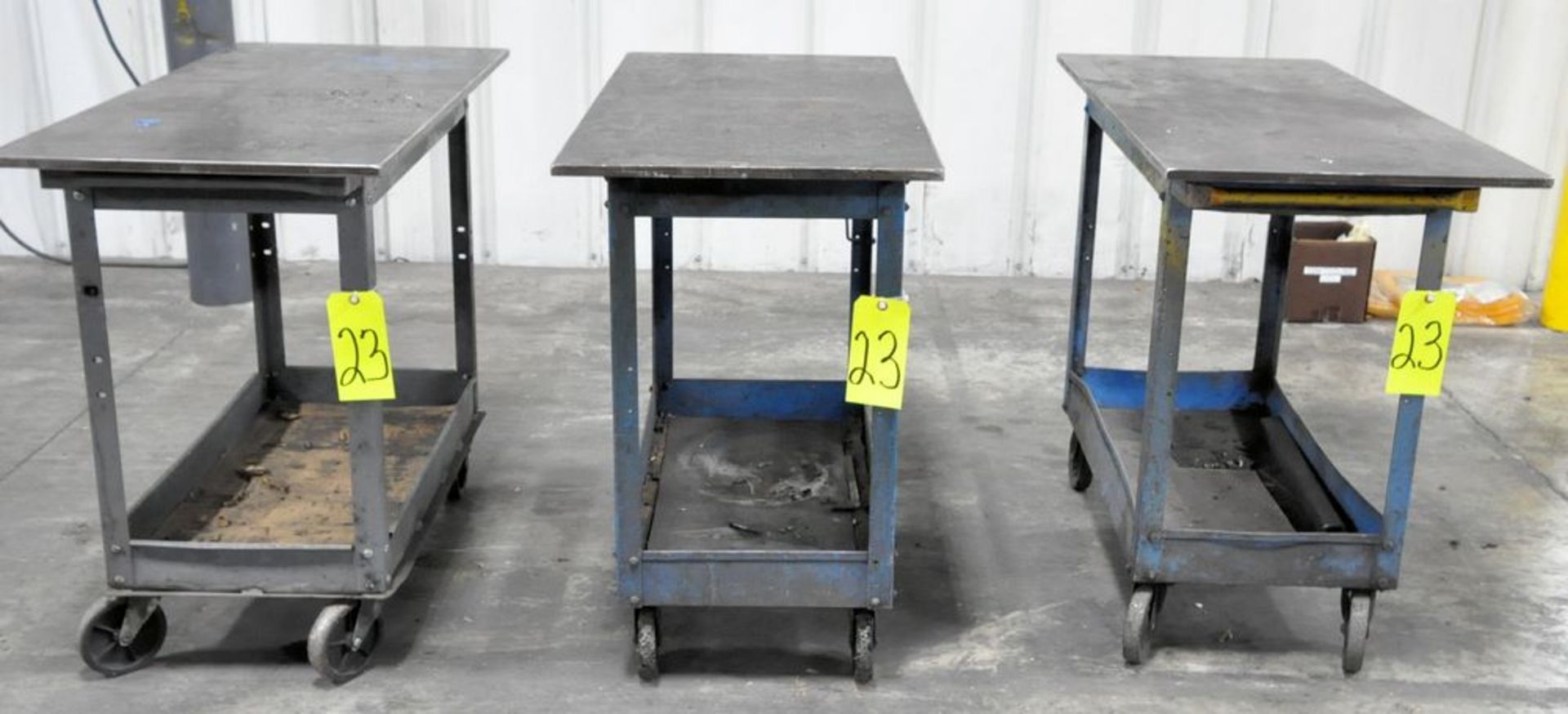 Lot-(3) Steel Top Shop Carts, 20" x 40 1/2" x 5/8" Thick Top, (Plant 2)