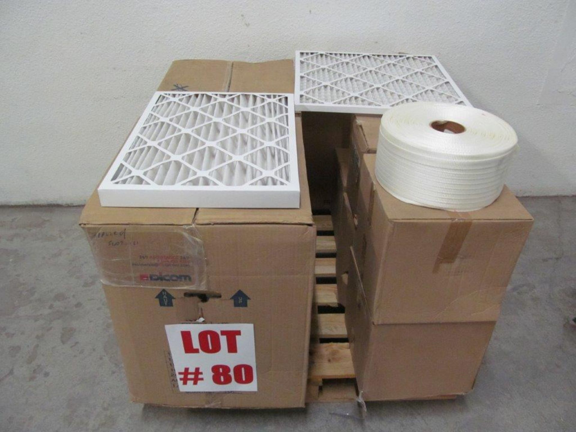 ASSORTED AIR FILTERS, POLYESTER CORD STRAPPING 60 WXHDWH ¾” (5 BOXES, LOCATION, HAWKESBURY, ONTARIO