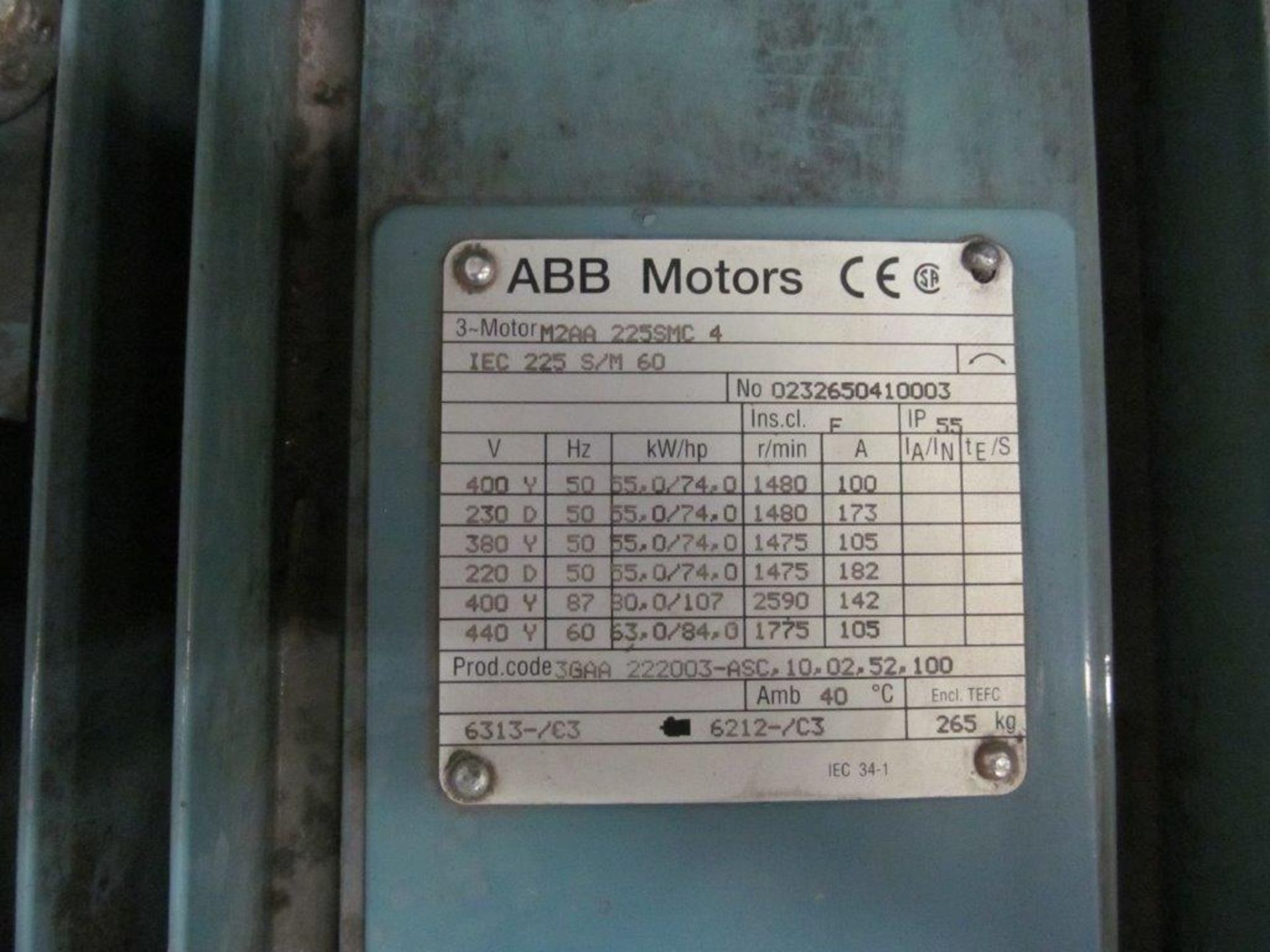 ABB ELECTRIC MOTOR, 55HP, 220V/230V/380V/400V/440V/50C/60C/3PH, LOCATION, HAWKESBURY, ONTARIO - Image 2 of 2