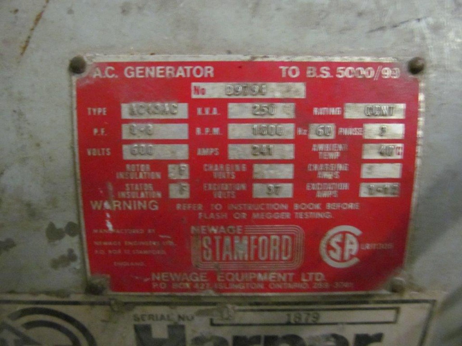 DETROIT DIESEL GENERATOR, MODEL 10637305, 6 CYLINDER, 495 HRS, 250 KVA, 241 AMP, VOLTAGE 600, 1800 - Image 9 of 9