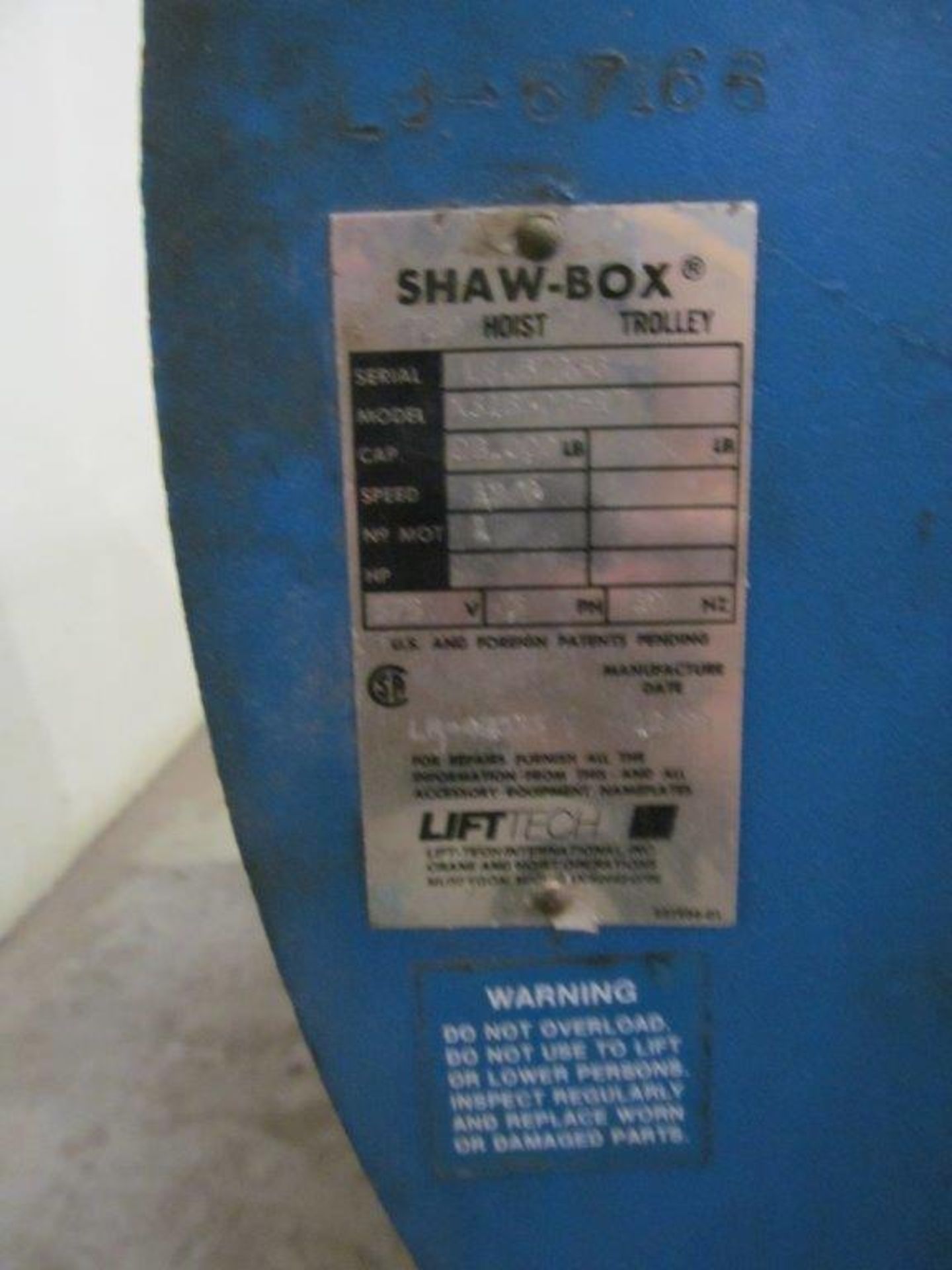 SHAW-BOX OVERHEAD HOIST, 10TON CAPACITY, 575V/3PH/60C - Image 3 of 3