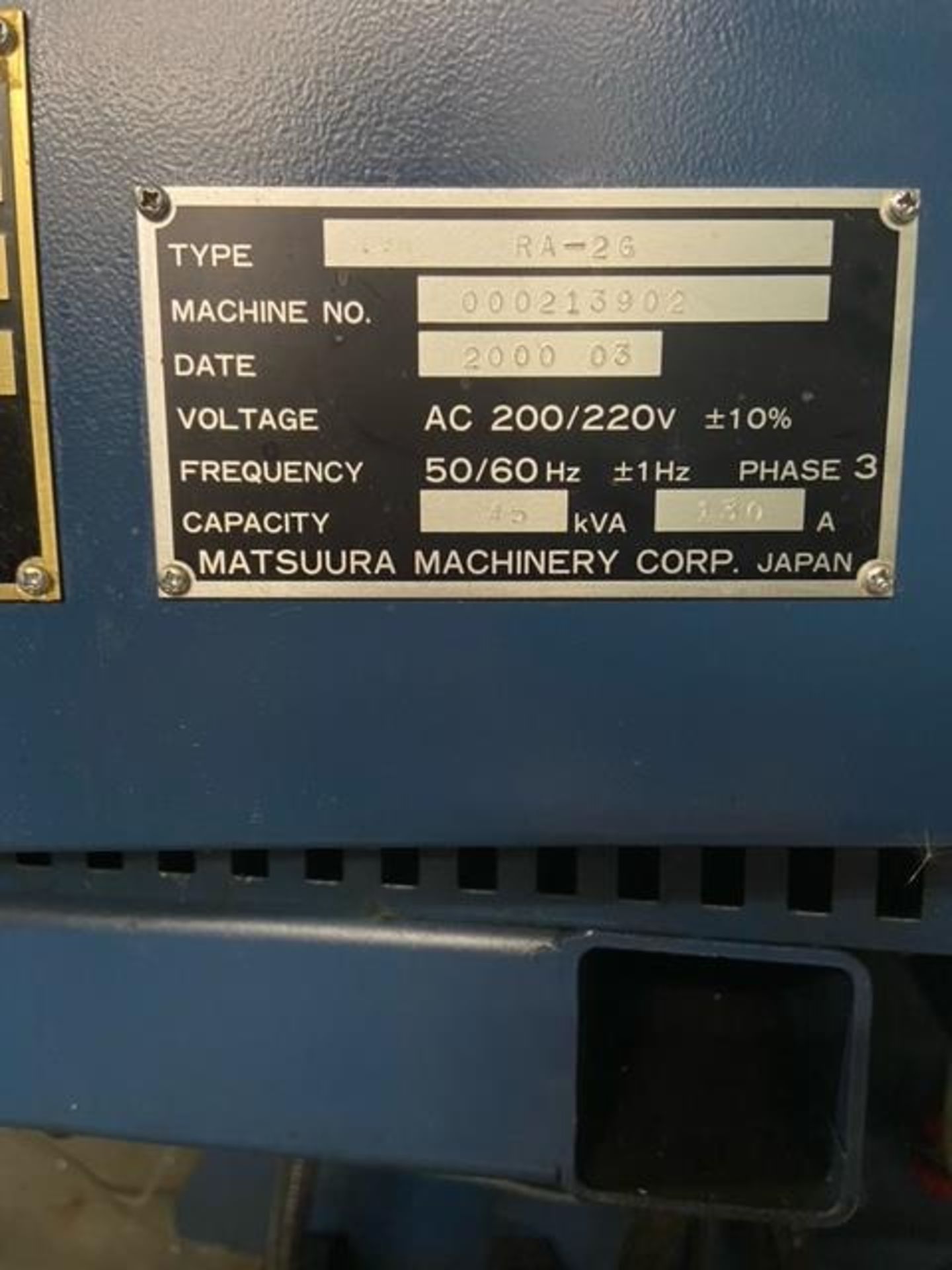 MATSURRA CNC VERTICAL MACHINE CENTER, MODEL RA-2G, YR. 2000, C/W PALLET CHANGER - Image 8 of 10