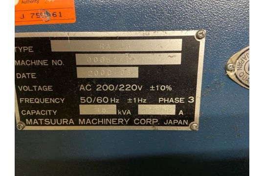 MATSURRA CNC VERTICAL MACHINE CENTER, MODEL RA-2G, YR. 2000, C/W PALLET CHANGER - Image 4 of 8