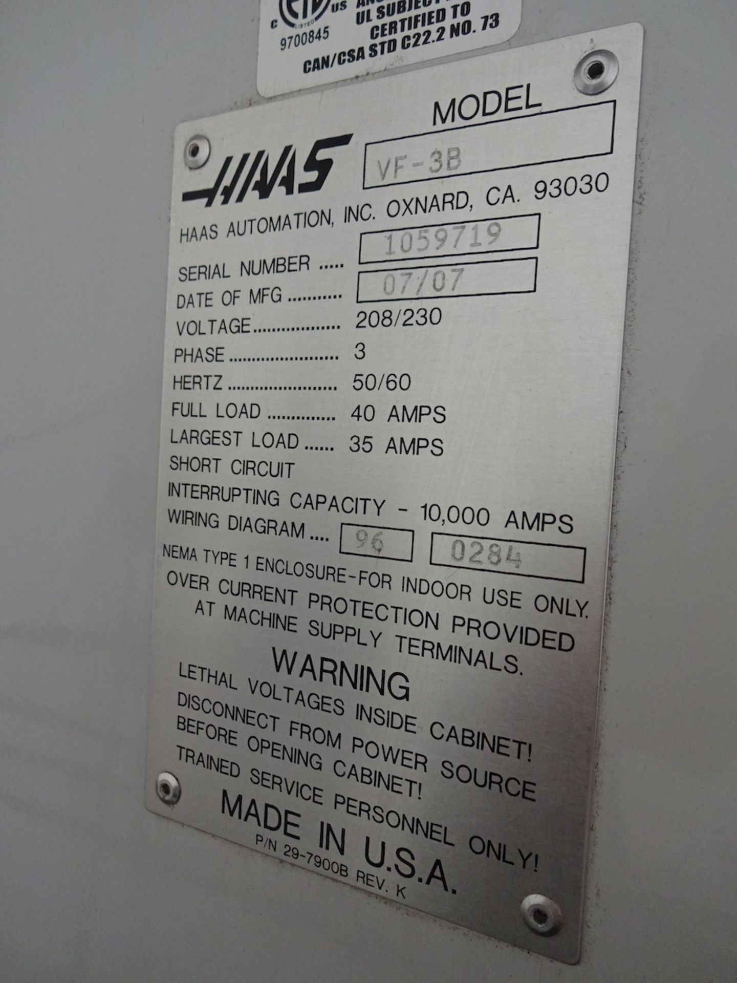 2007 HAAS MODEL VF-3B CNC VERTICAL MACHINING CENTER: S/N 1059719, - Image 15 of 21