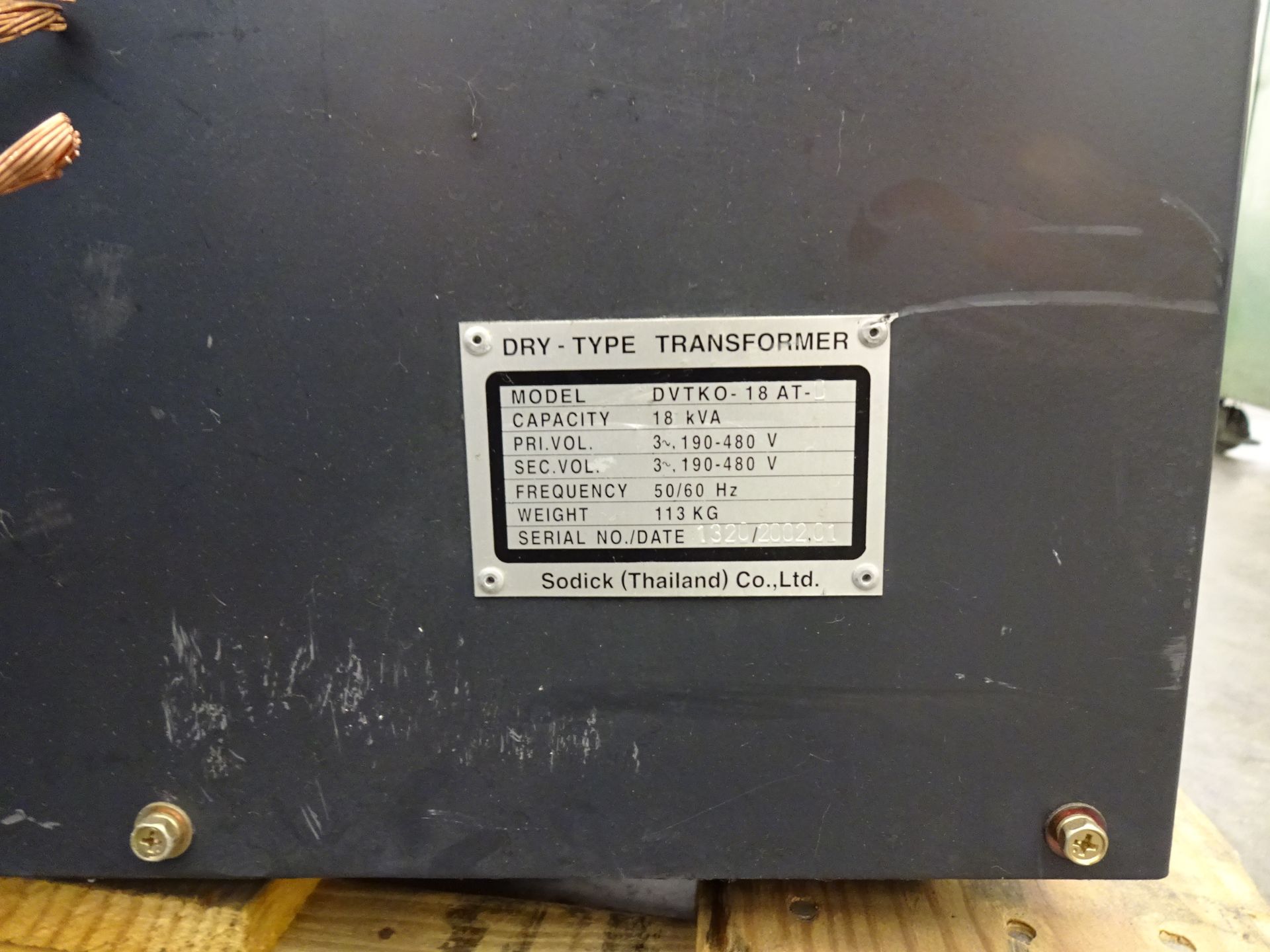 SODICK MODEL DVTKO-18AT DRY TYPE TRANSFORMER - Image 2 of 2