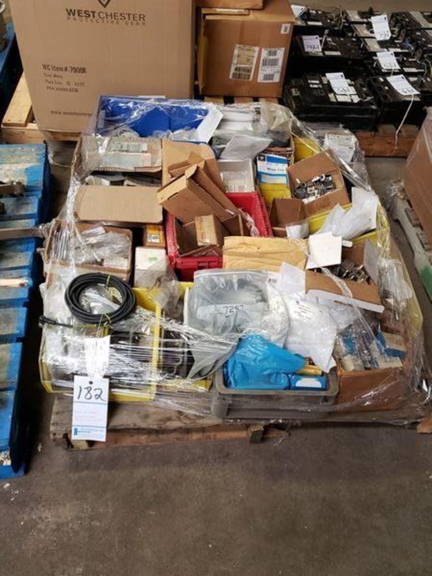 LOT OF ASSORTED ELECTRICAL PARTS ON SKID