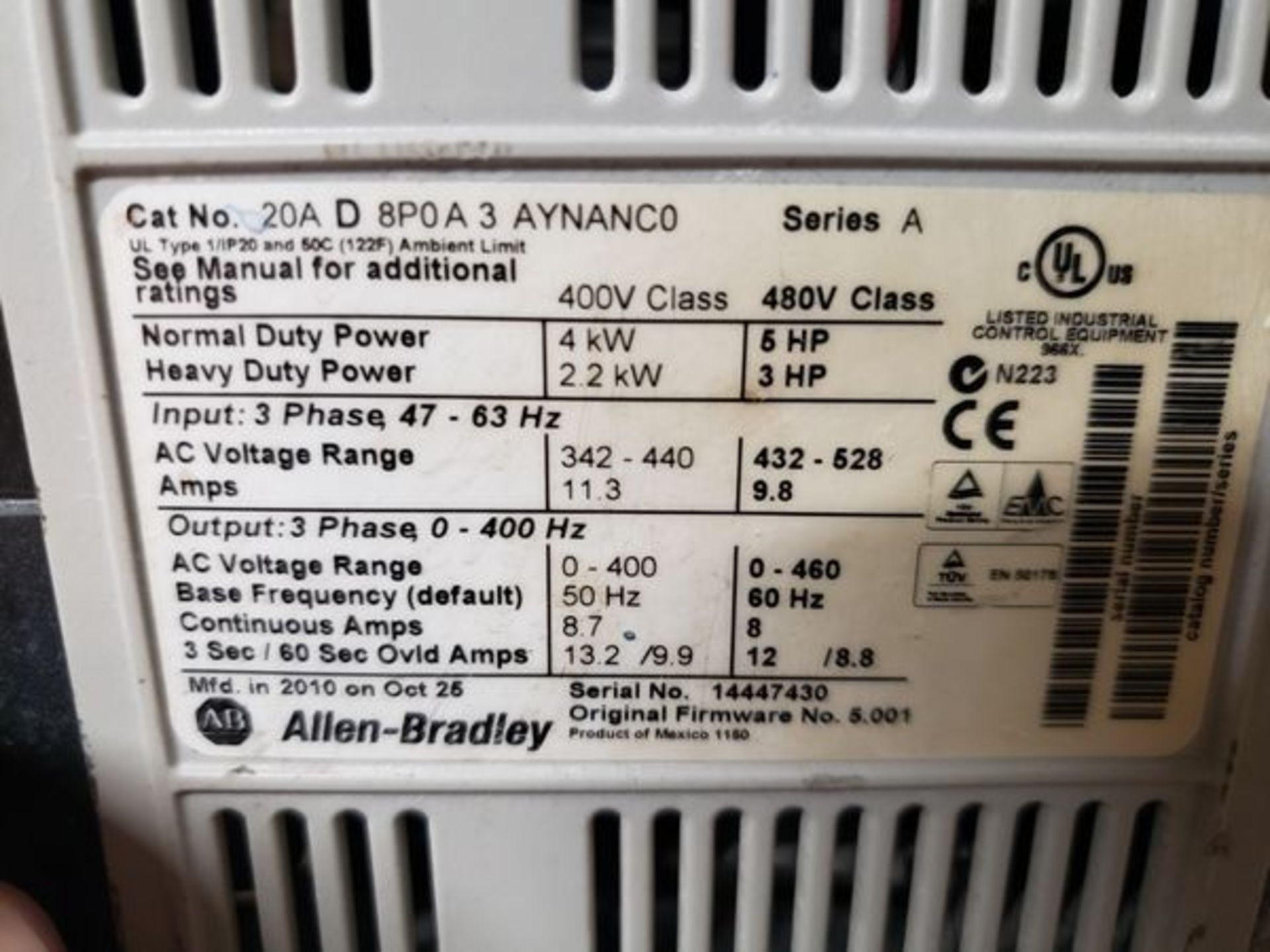 ALLEN BRADLEY POWER FLEX - PART # 20AD8POA3AYNANCO - Image 2 of 2