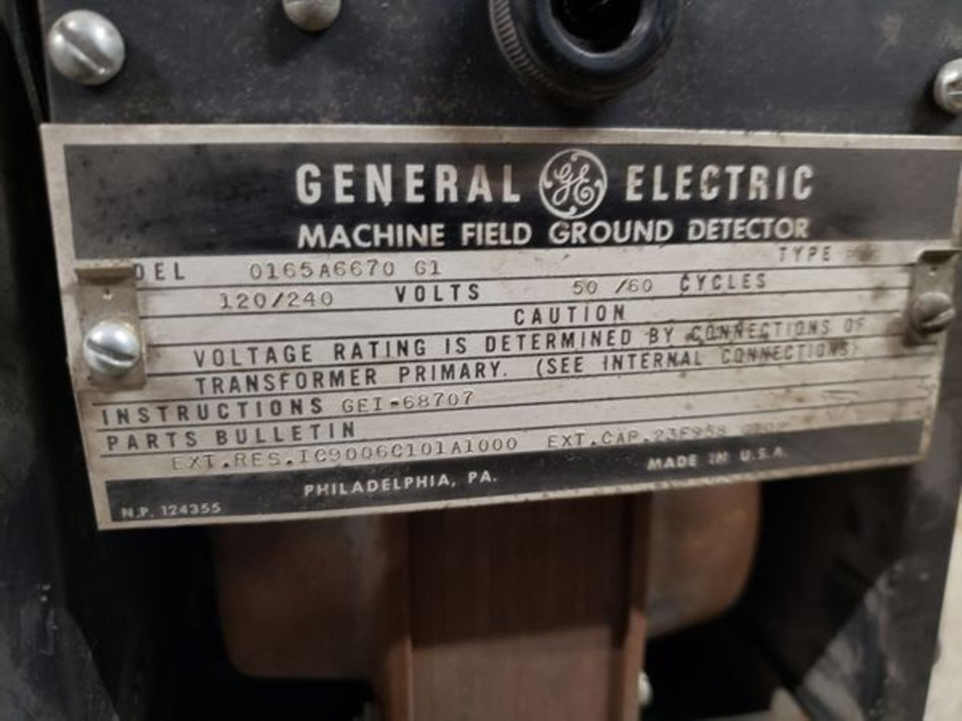GE MACHINE FIELD GROUND DETECTOR - MODEL 0165A6670 - Image 2 of 3