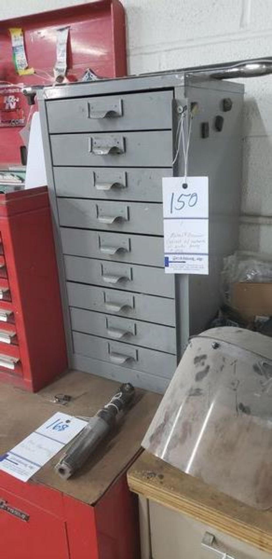 METAL 9 DRAWER CABINET WITH CONTENTS OF AUTO PARTS AND MISC