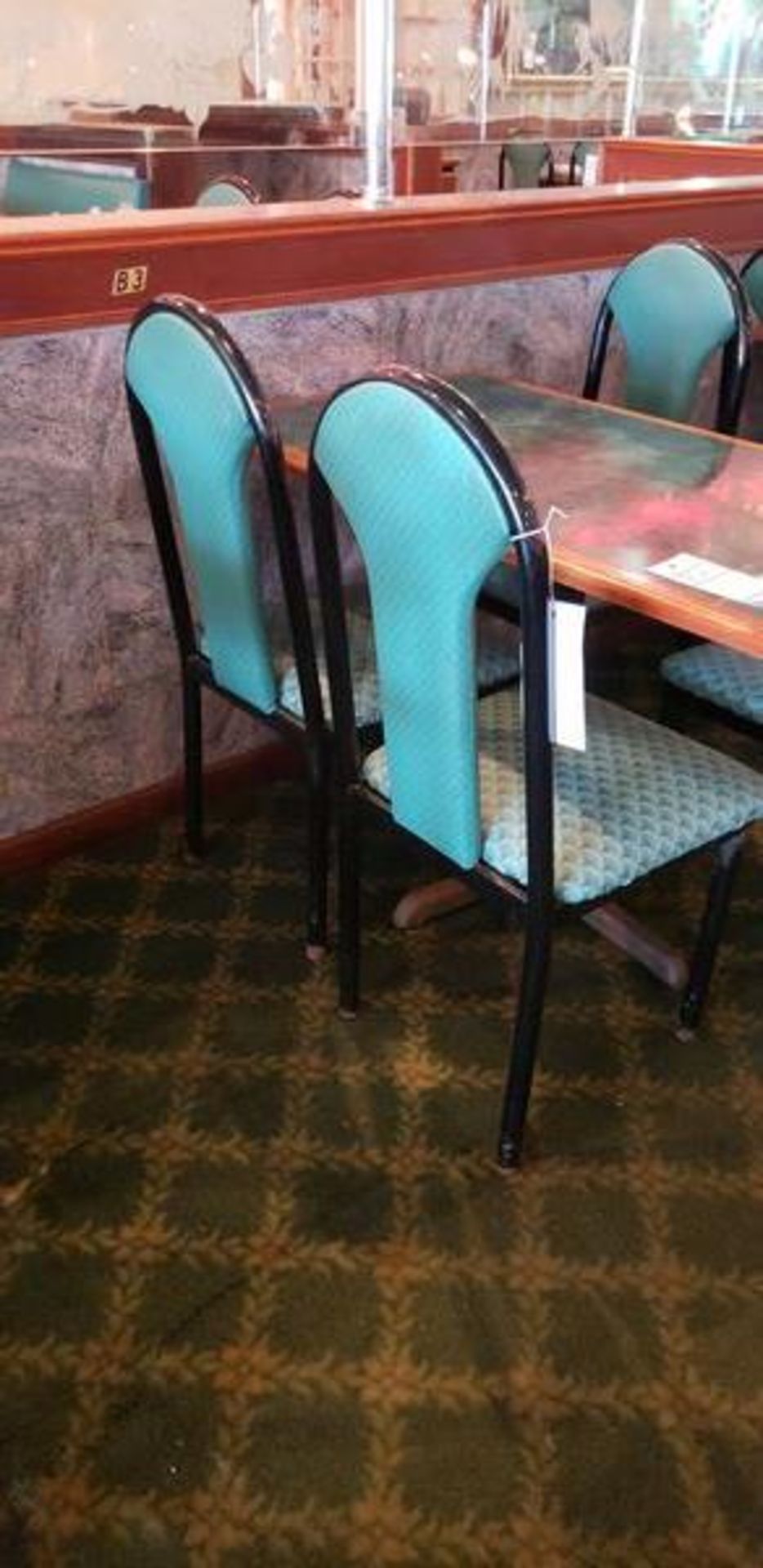 UPHOLSTERED METAL FRAME GREEN AND BLACK DINING CHAIRS - Image 2 of 6