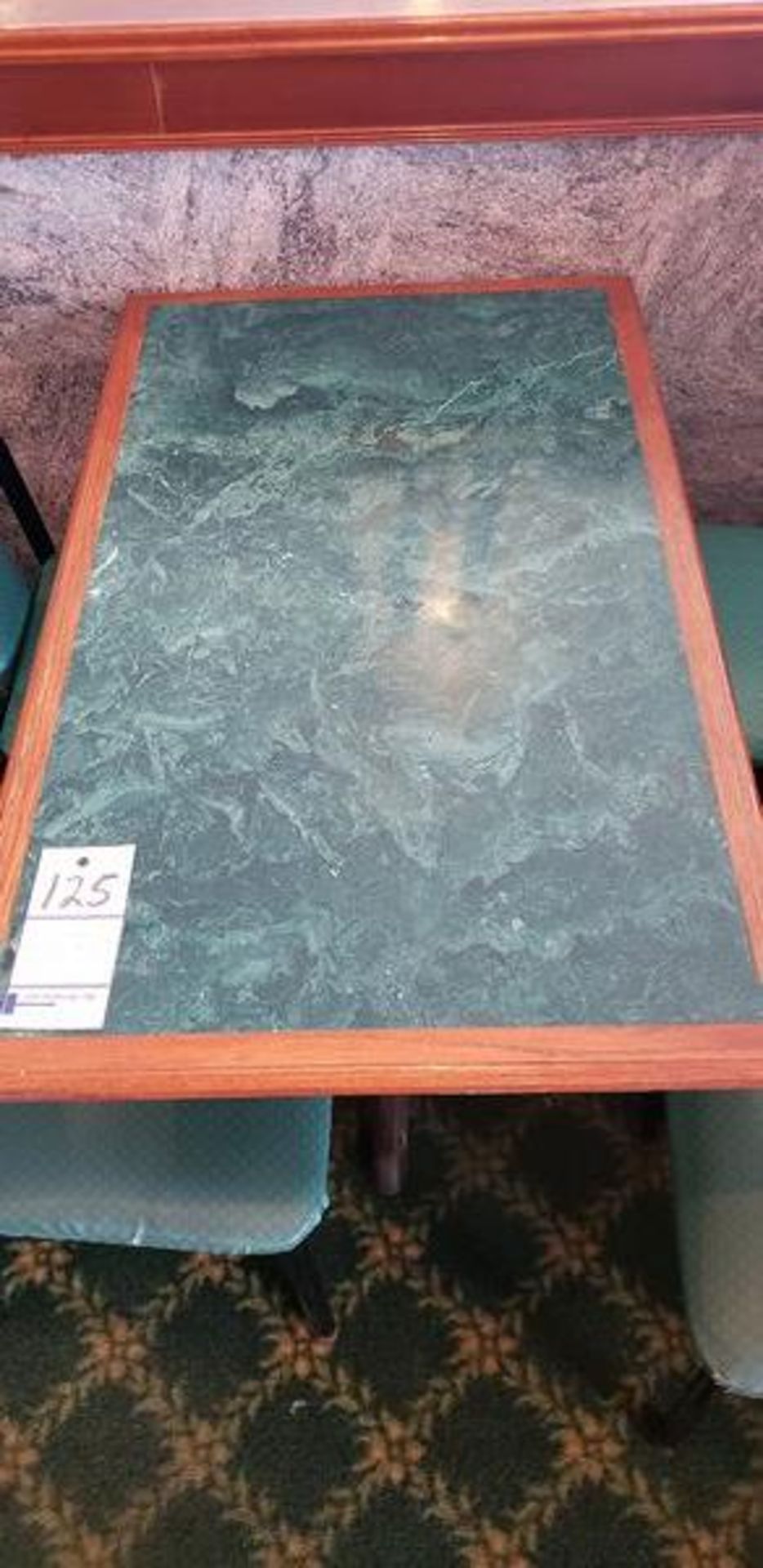 45" X 27" GREEN FORMICA TOP INLAY PEDESTAL TABLE - Image 3 of 3