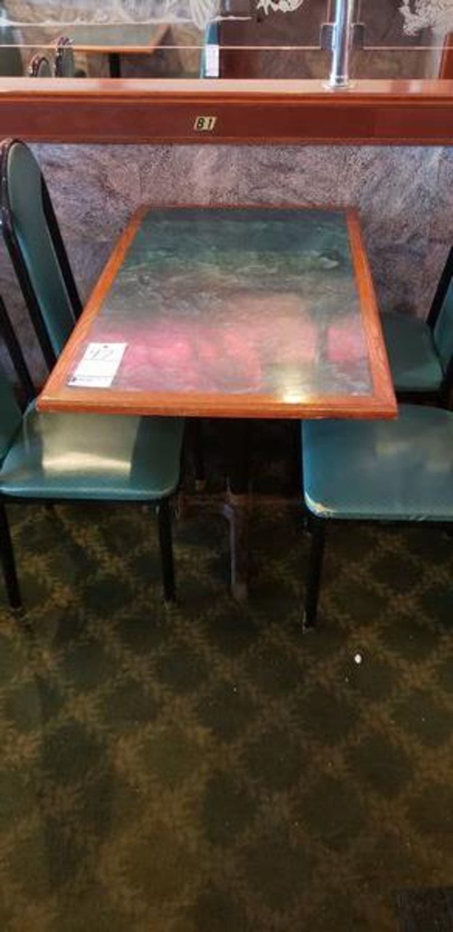 45" X 27" GREEN FORMICA TOP INLAY PEDESTAL TABLE