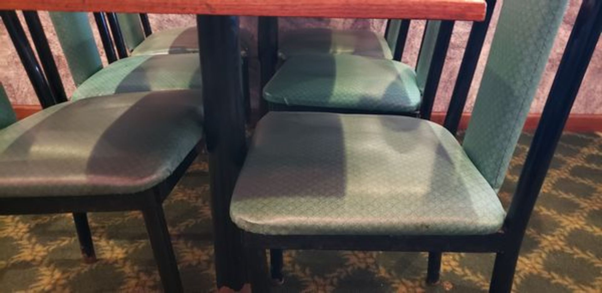 UPHOLSTERED METAL FRAME GREEN AND BLACK DINING CHAIRS - Image 3 of 3