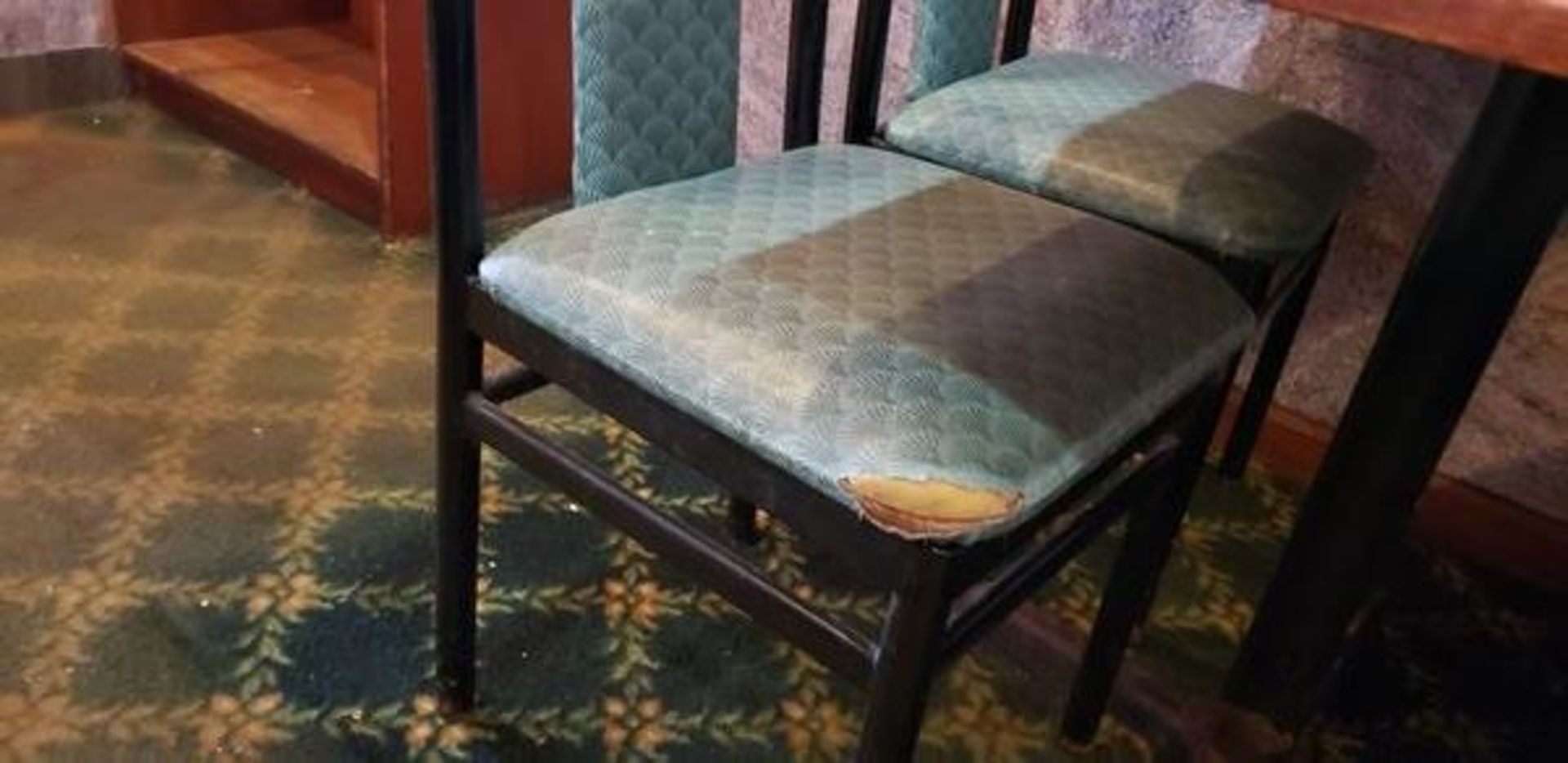 UPHOLSTERED METAL FRAME GREEN AND BLACK DINING CHAIRS - Image 3 of 3