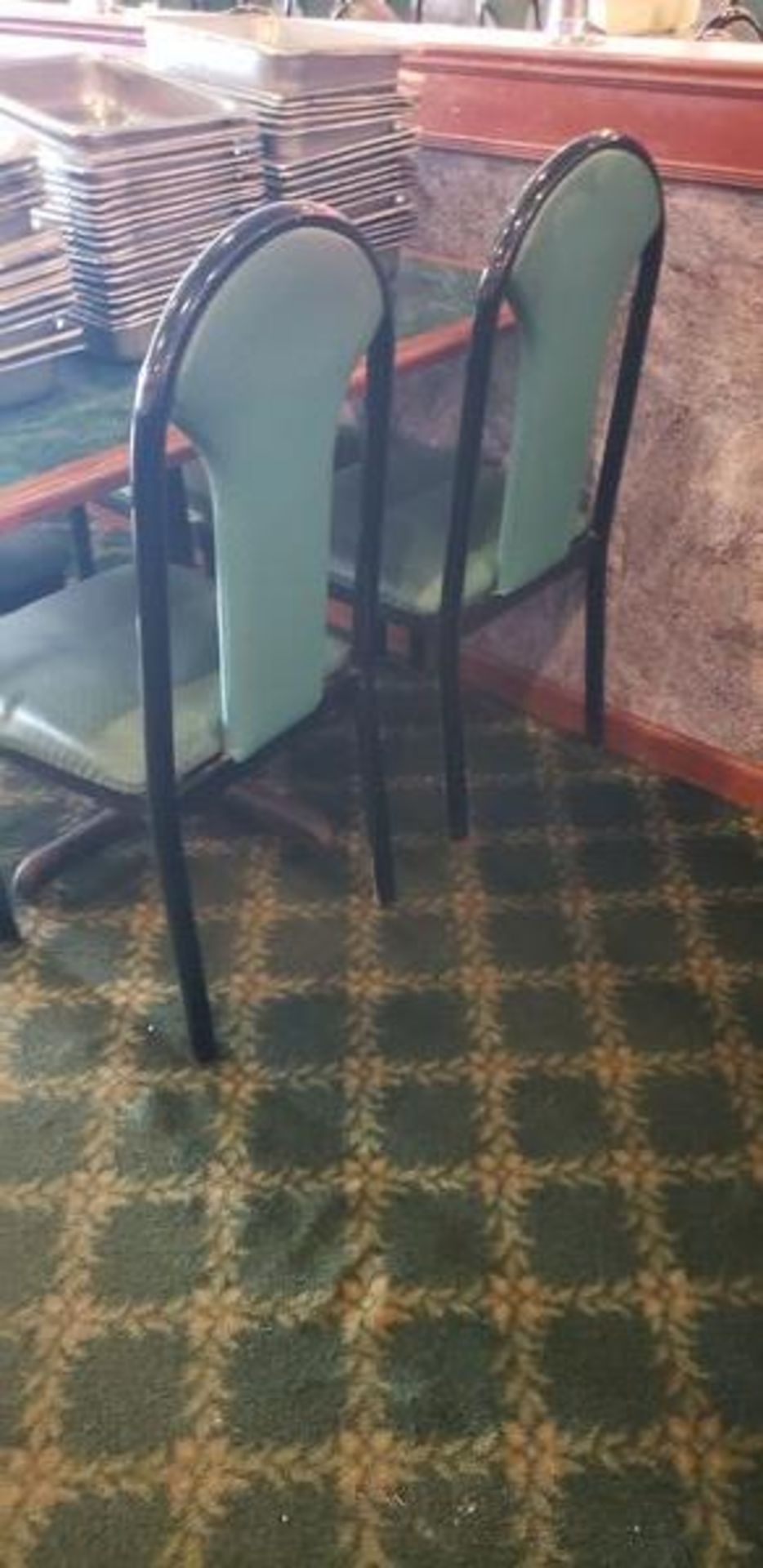 UPHOLSTERED METAL FRAME GREEN AND BLACK DINING CHAIRS - Image 5 of 6