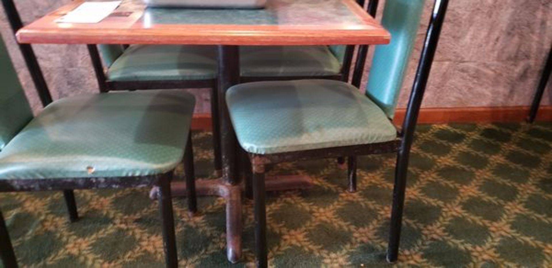 UPHOLSTERED METAL FRAME GREEN AND BLACK DINING CHAIRS - Image 6 of 6