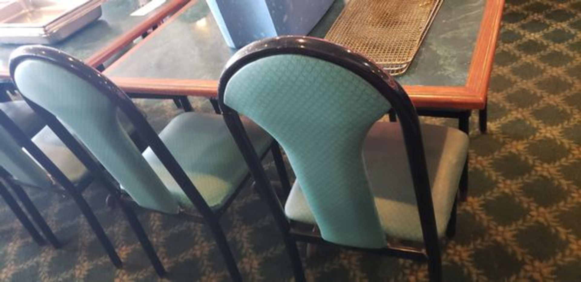 UPHOLSTERED METAL FRAME GREEN AND BLACK DINING CHAIRS - Image 4 of 5