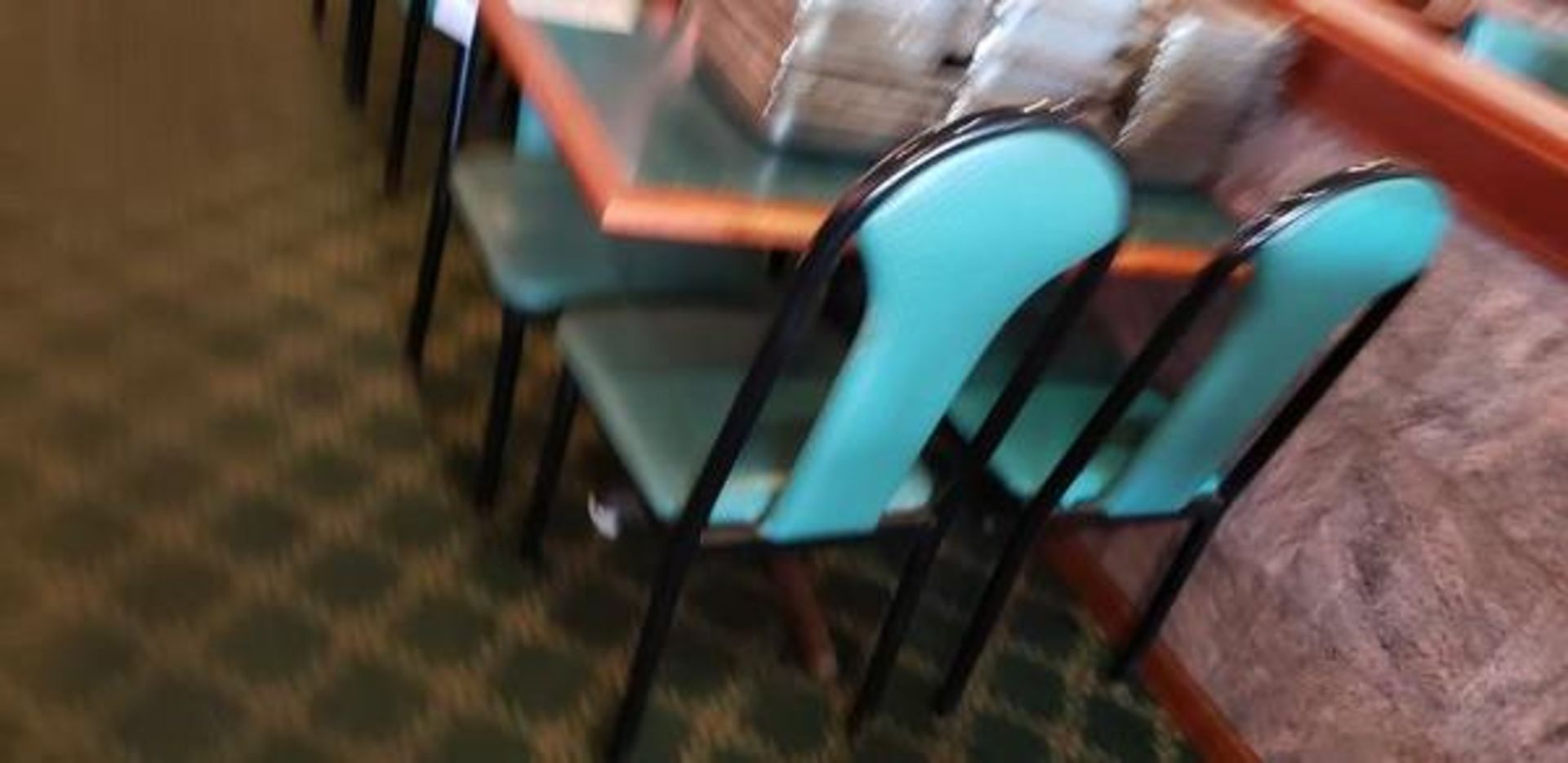 UPHOLSTERED METAL FRAME GREEN AND BLACK DINING CHAIRS - Image 2 of 6