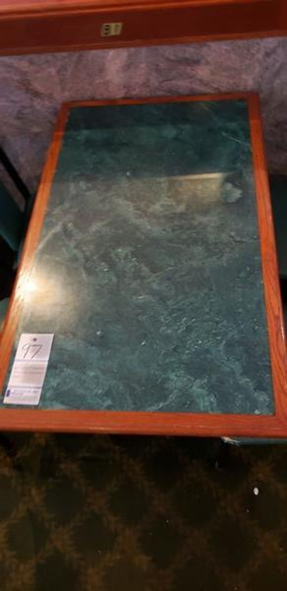 45" X 27" GREEN FORMICA TOP INLAY PEDESTAL TABLE - Image 3 of 3