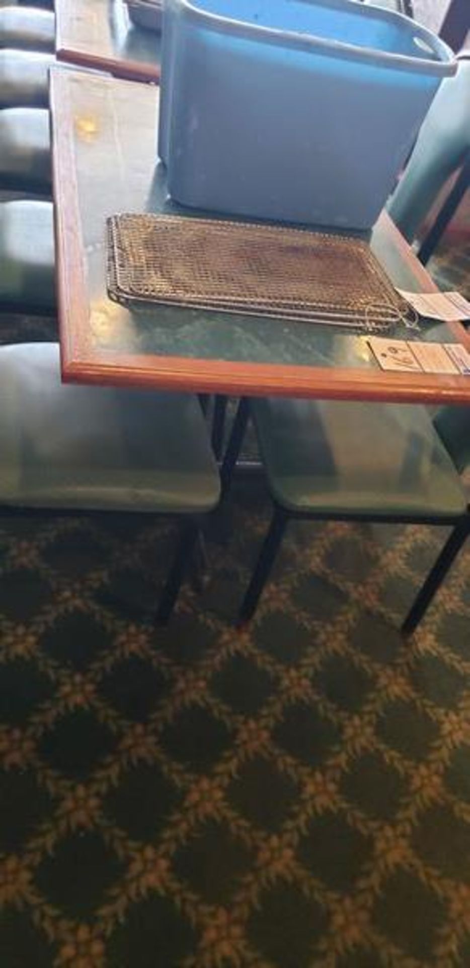 45" X 27" GREEN FORMICA TOP INLAY PEDESTAL TABLE