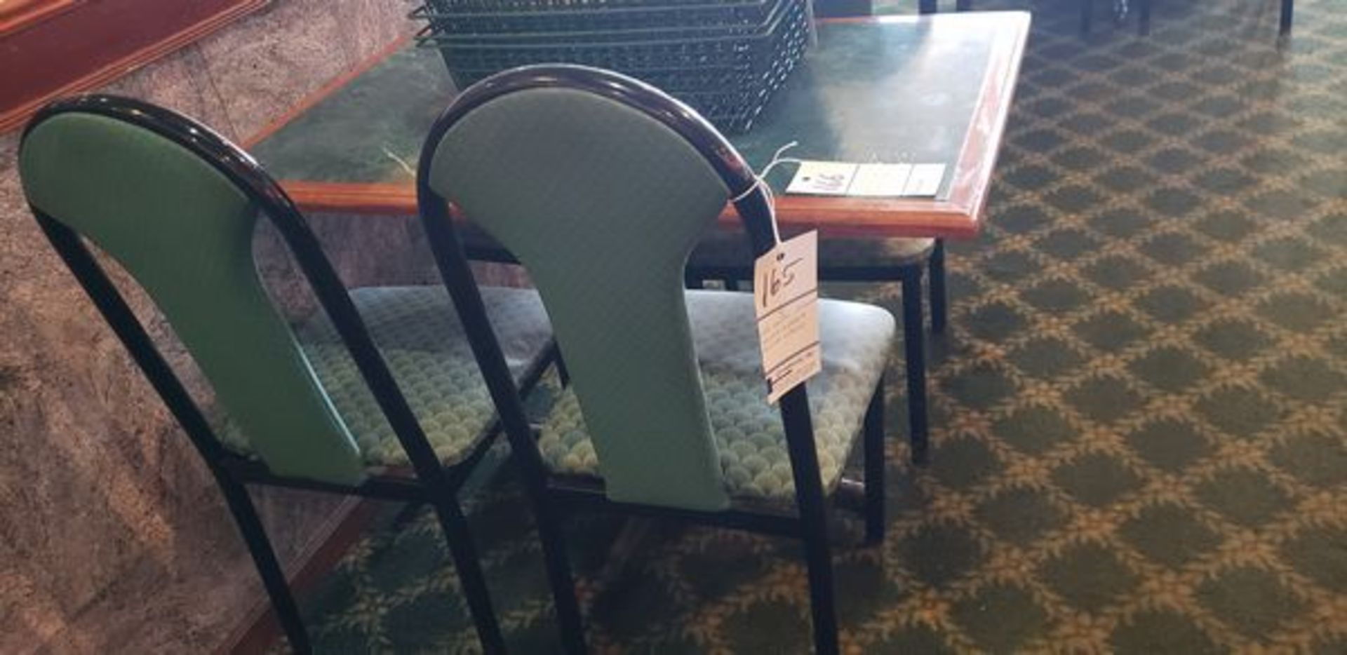 UPHOLSTERED METAL FRAME GREEN AND BLACK DINING CHAIRS - Image 5 of 6