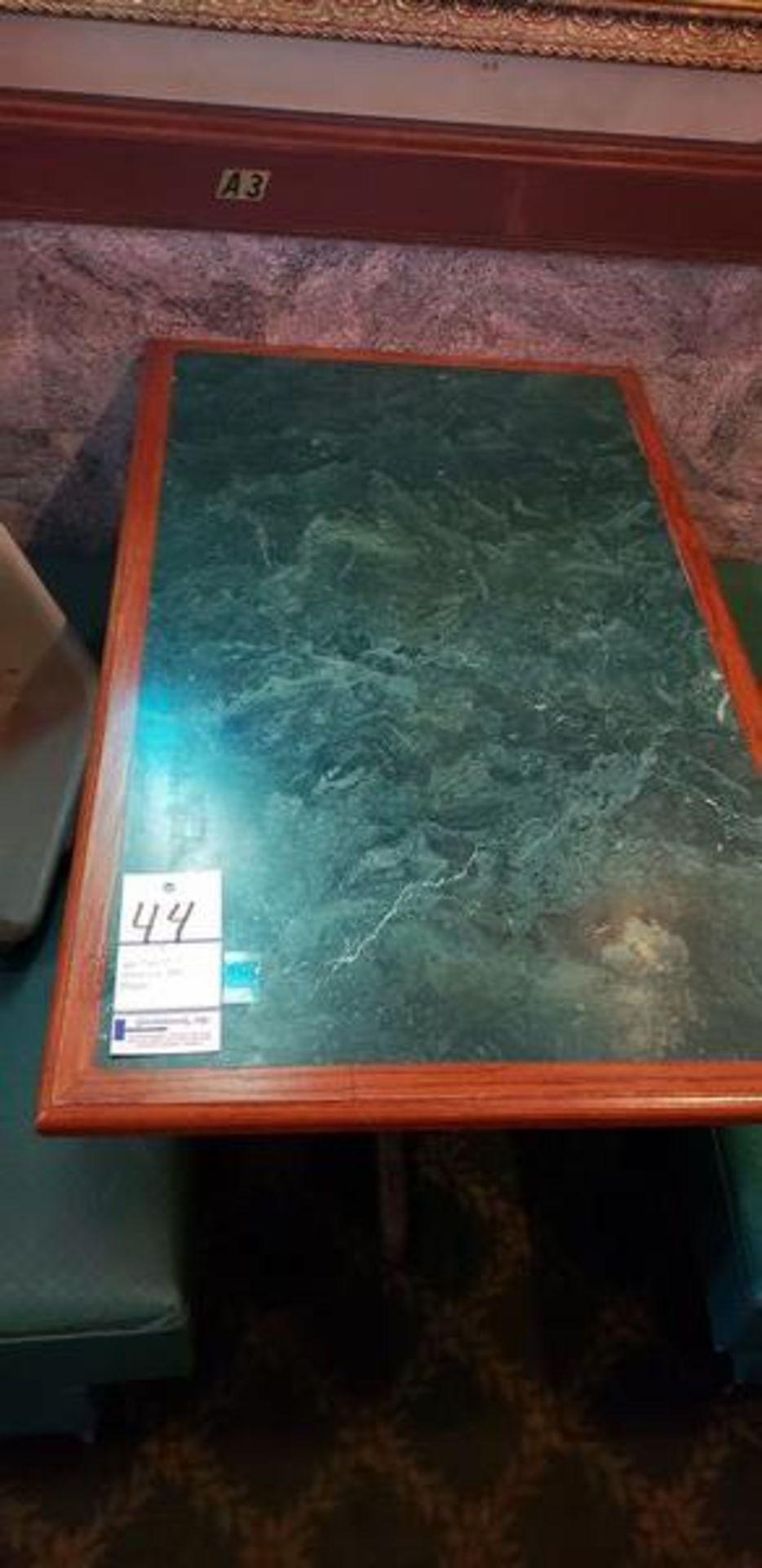 45" X 27" GREEN FORMICA TOP INLAY PEDESTAL TABLE - Image 3 of 3