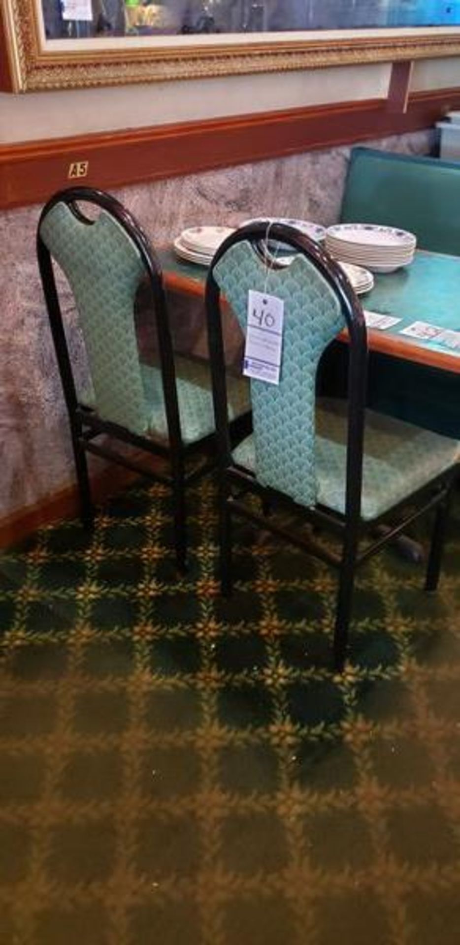 UPHOLSTERED METAL FRAME GREEN AND BLACK DINING CHAIRS