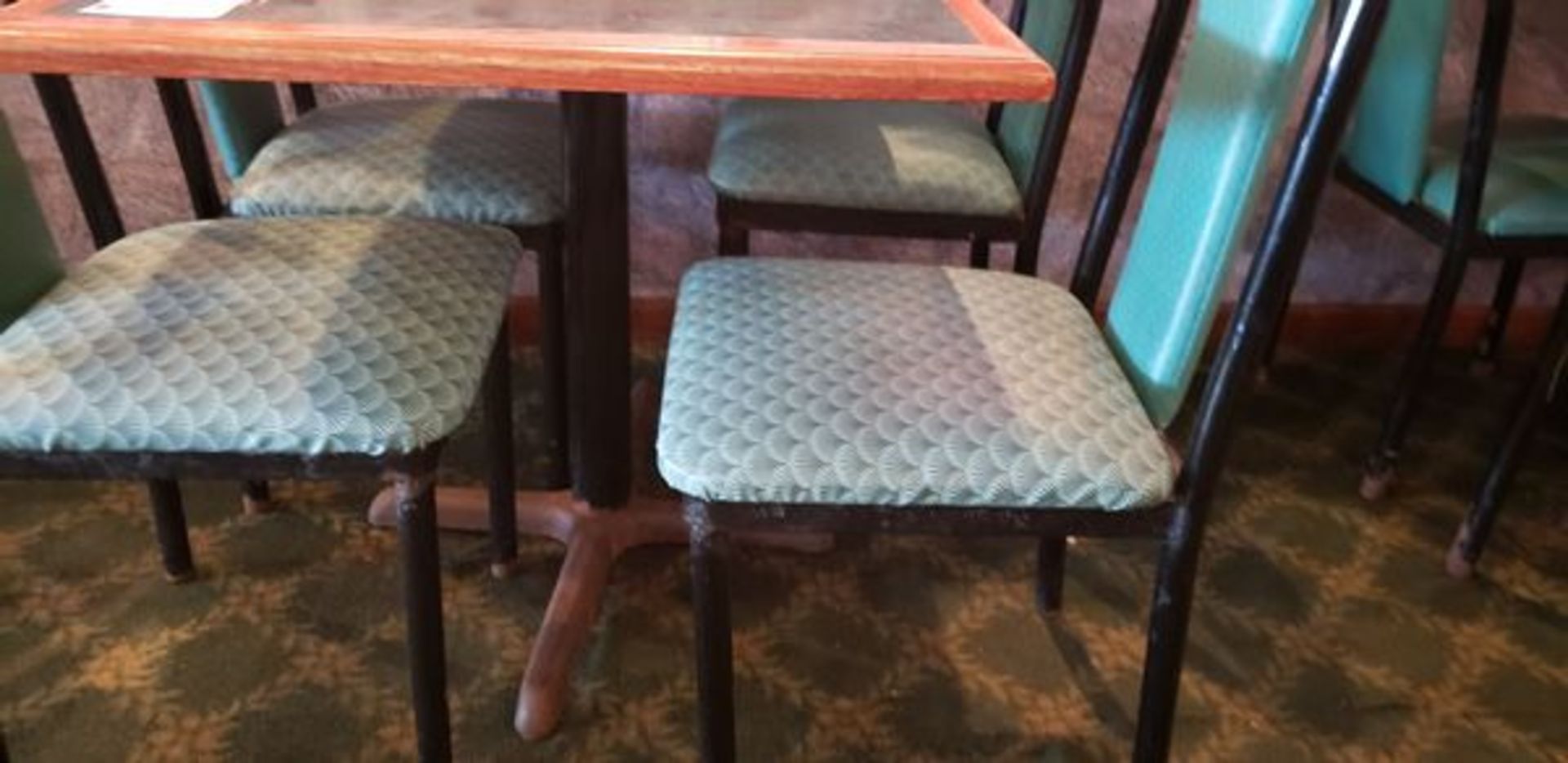 UPHOLSTERED METAL FRAME GREEN AND BLACK DINING CHAIRS - Image 6 of 6