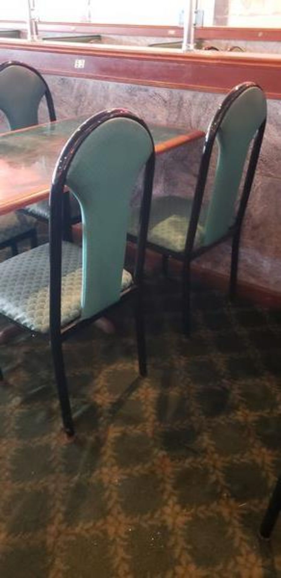 UPHOLSTERED METAL FRAME GREEN AND BLACK DINING CHAIRS - Image 5 of 6