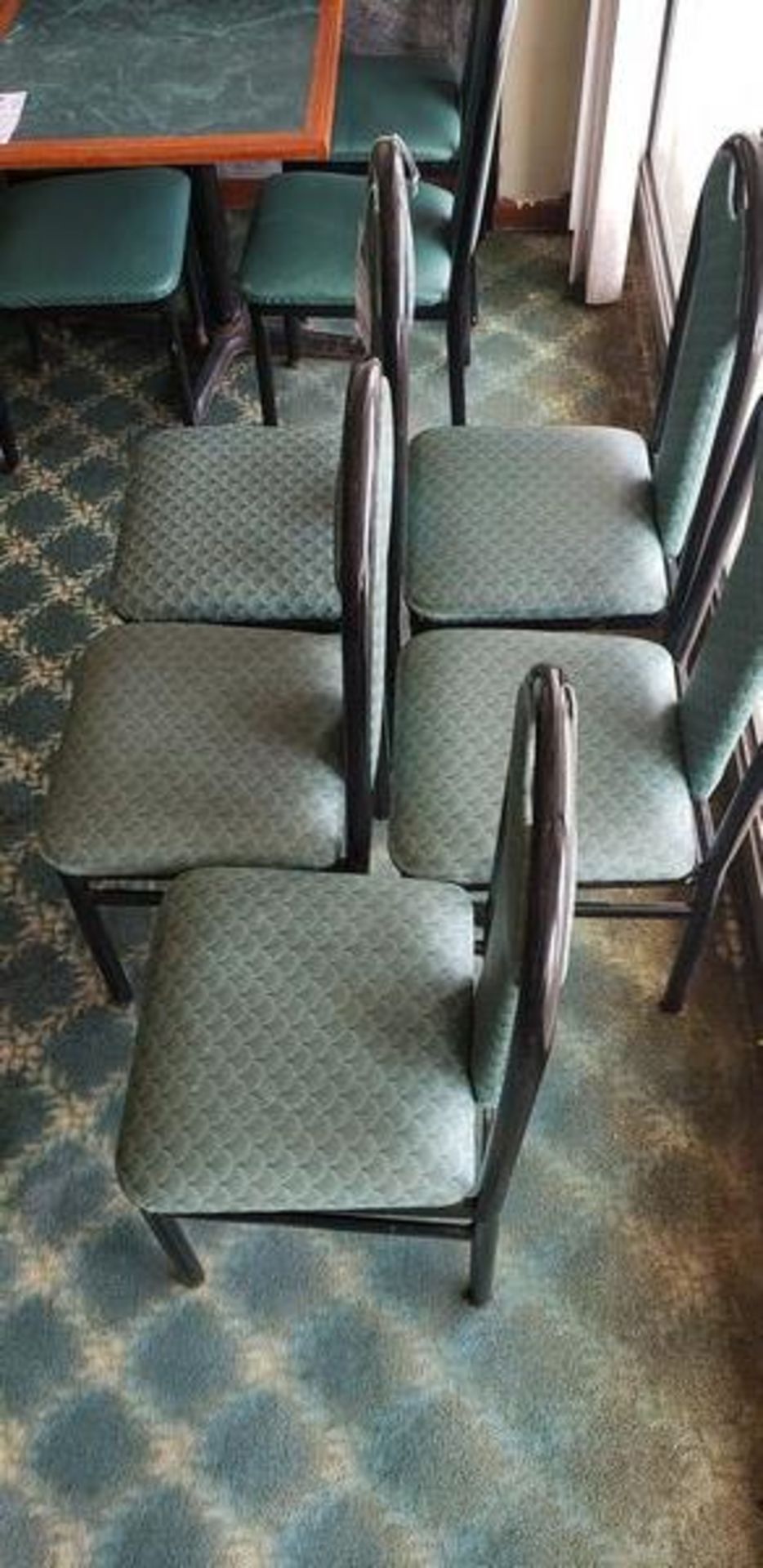 UPHOLSTERED METAL FRAME GREEN AND BLACK DINING CHAIRS - Image 2 of 3