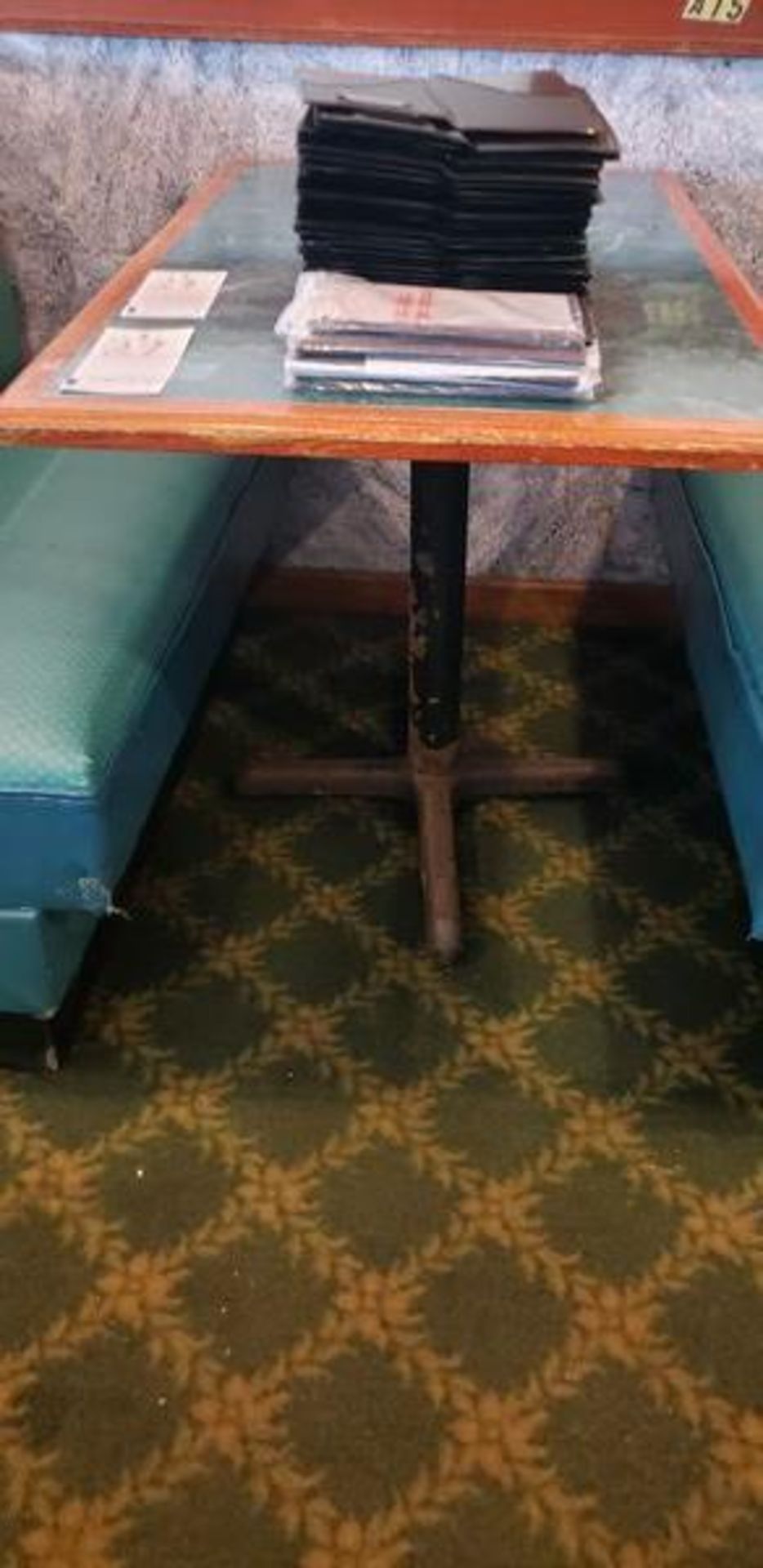 45" X 27" GREEN FORMICA TOP INLAY PEDESTAL TABLE - Image 2 of 3