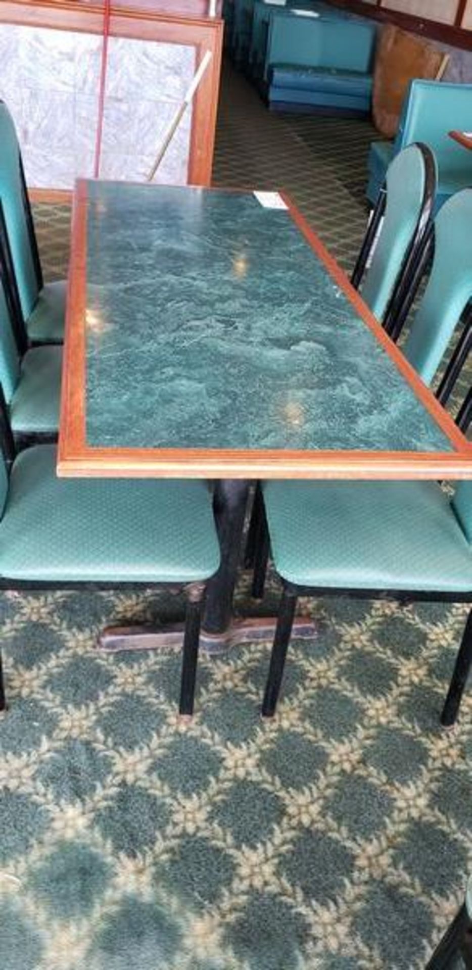 63" X 27" GREEN FORMICA TOP INLAY DOUBLE PEDESTAL TABLE