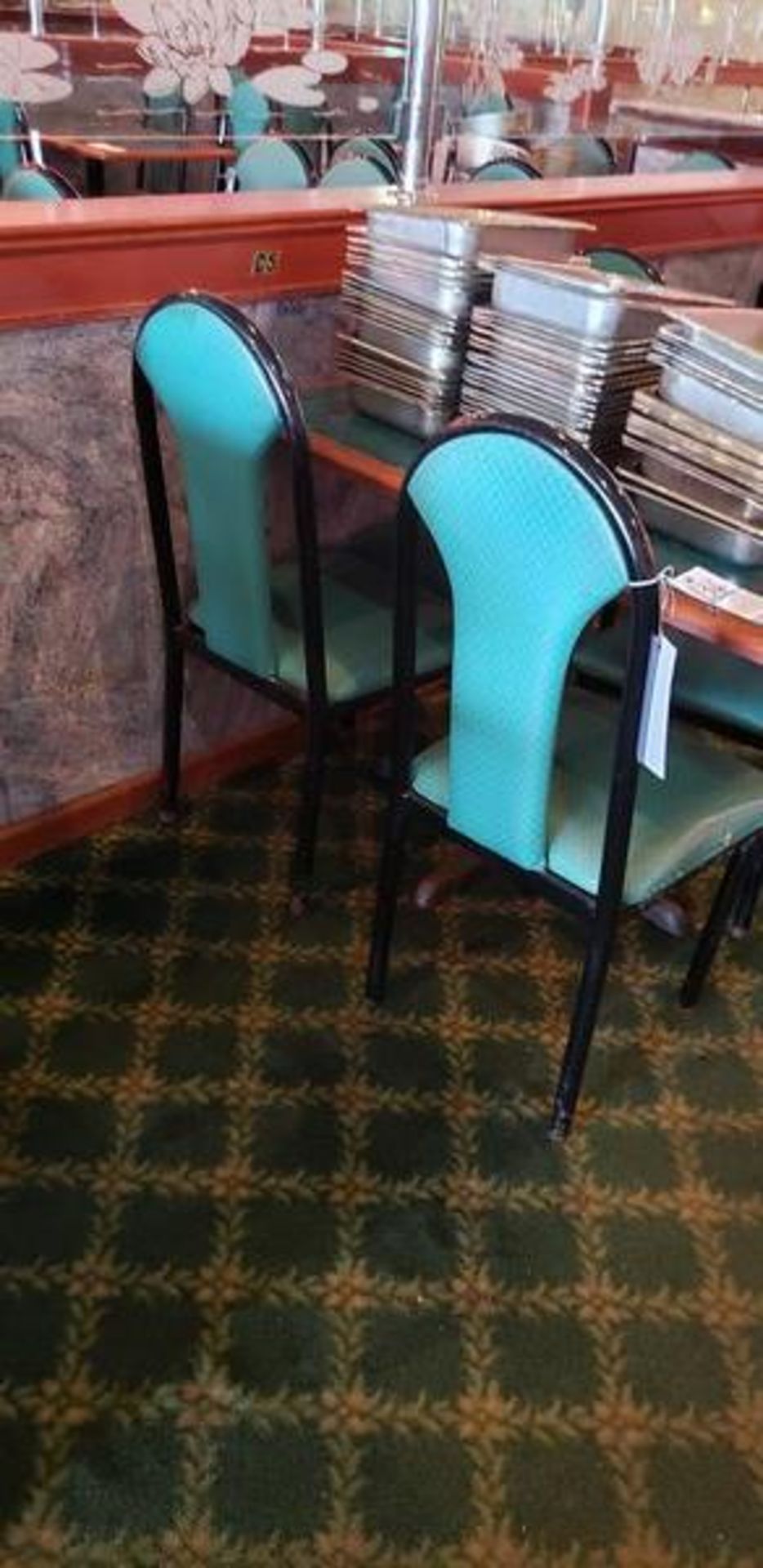 UPHOLSTERED METAL FRAME GREEN AND BLACK DINING CHAIRS - Image 2 of 6