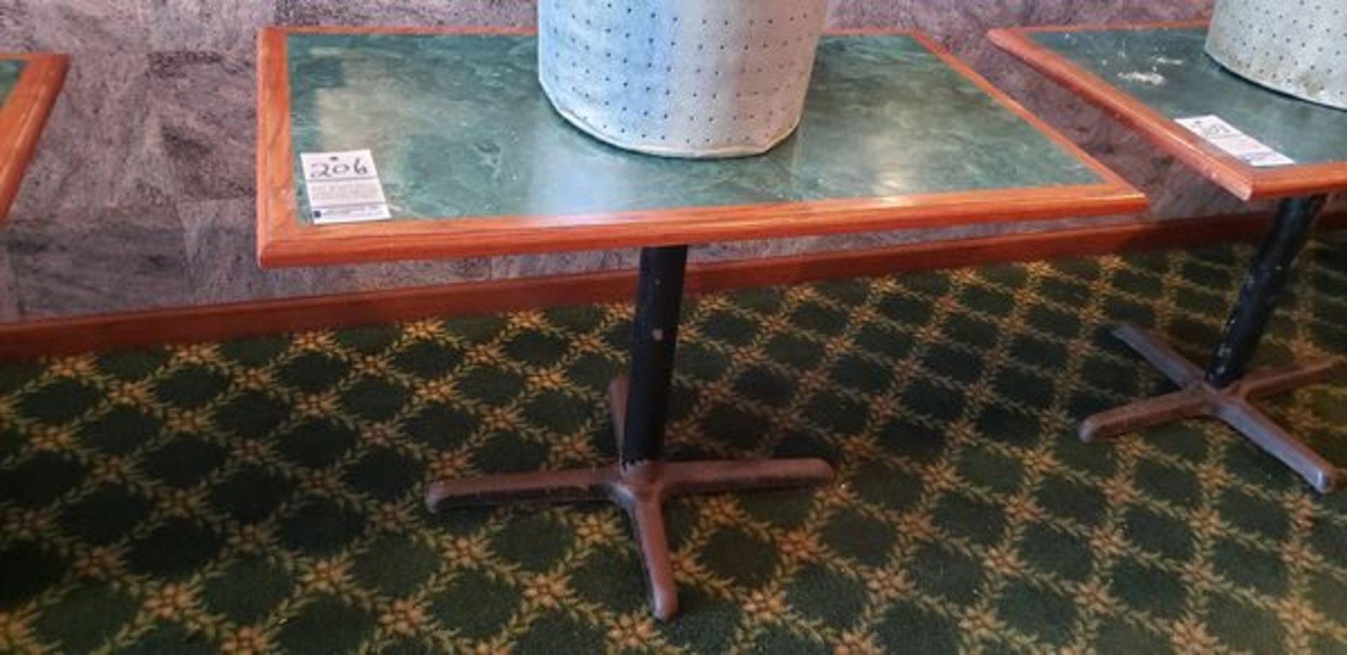 45" X 27" GREEN FORMICA TOP INLAY PEDESTAL TABLE