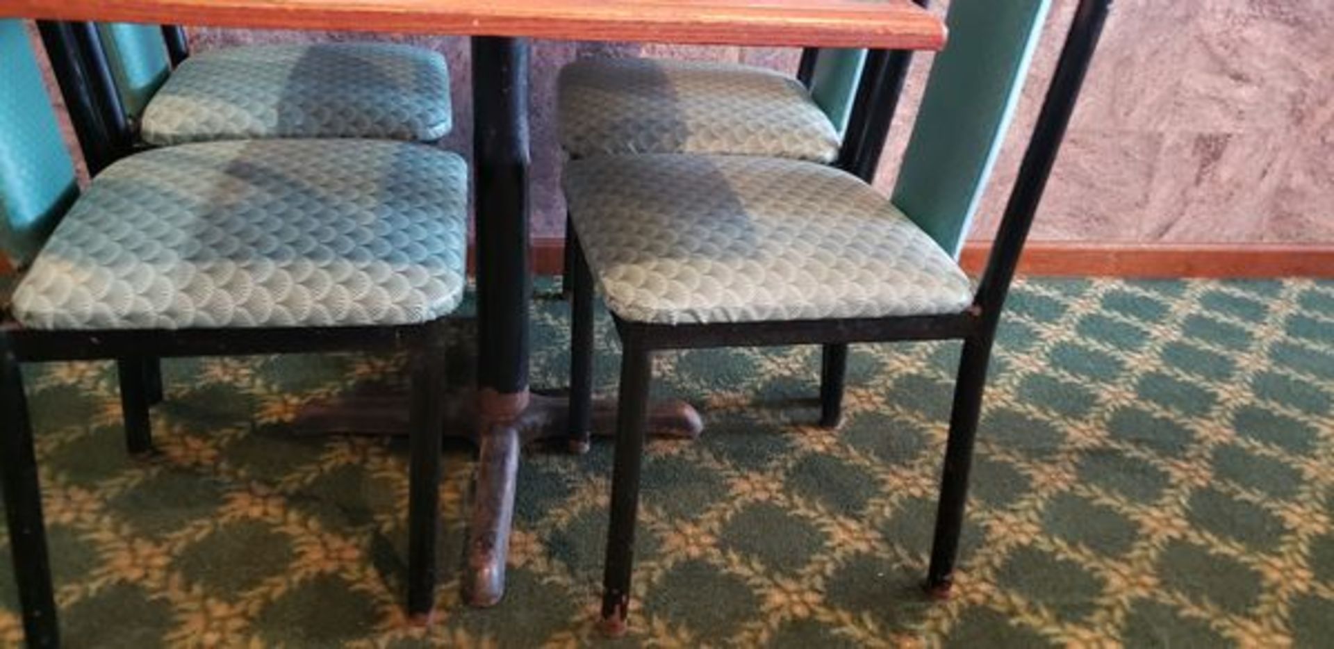 UPHOLSTERED METAL FRAME GREEN AND BLACK DINING CHAIRS - Image 6 of 6