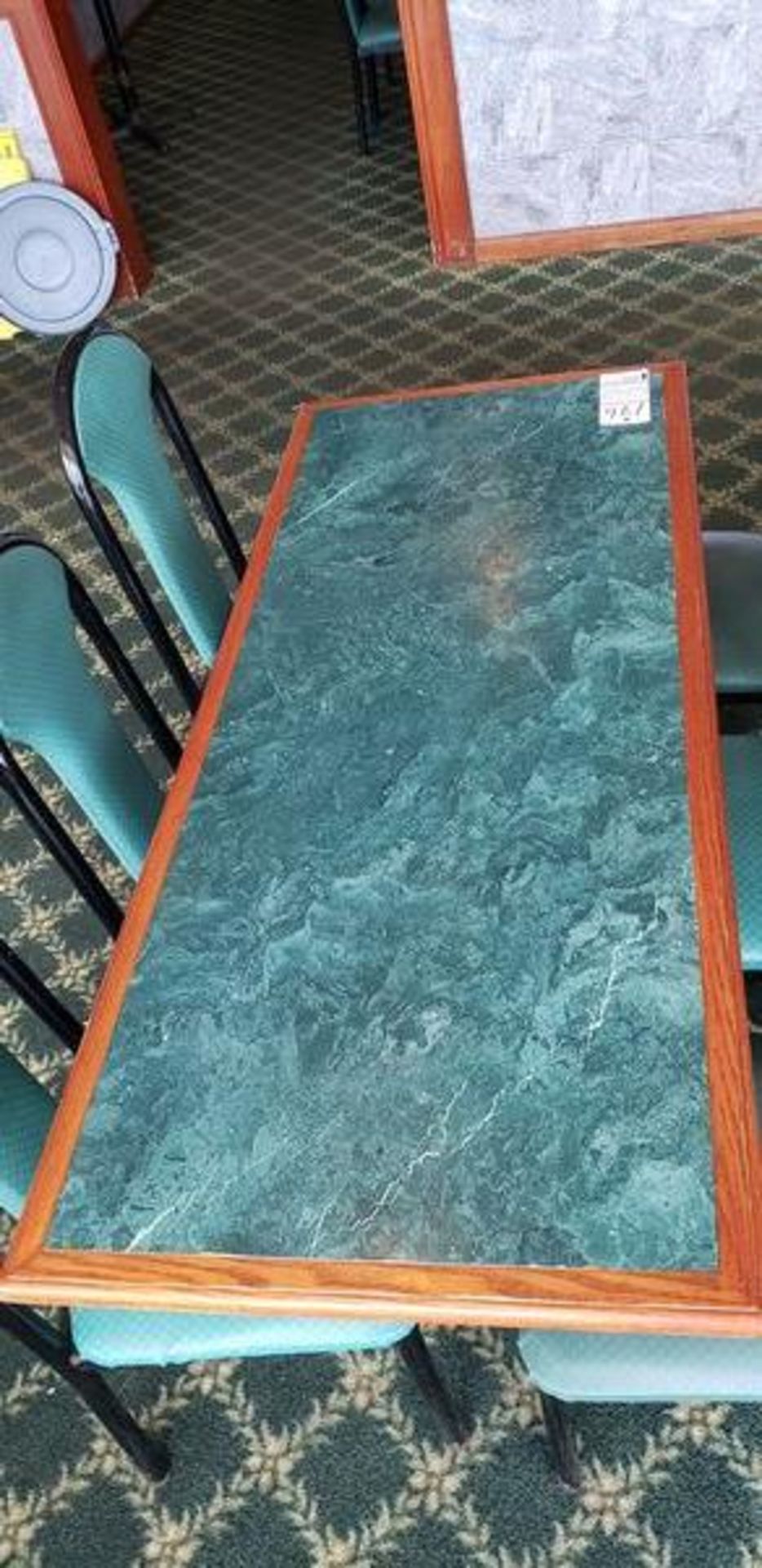 63" X 27" GREEN FORMICA TOP INLAY DOUBLE PEDESTAL TABLE - Image 3 of 3