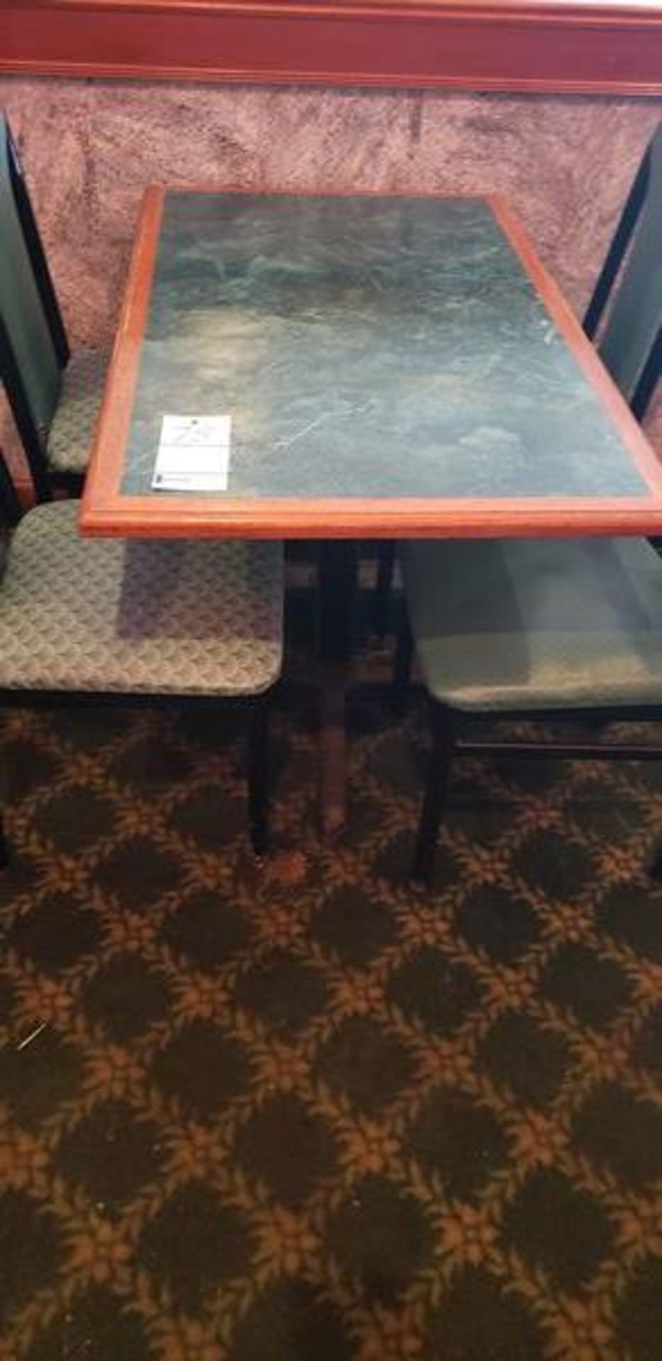45" X 27" GREEN FORMICA TOP INLAY PEDESTAL TABLE