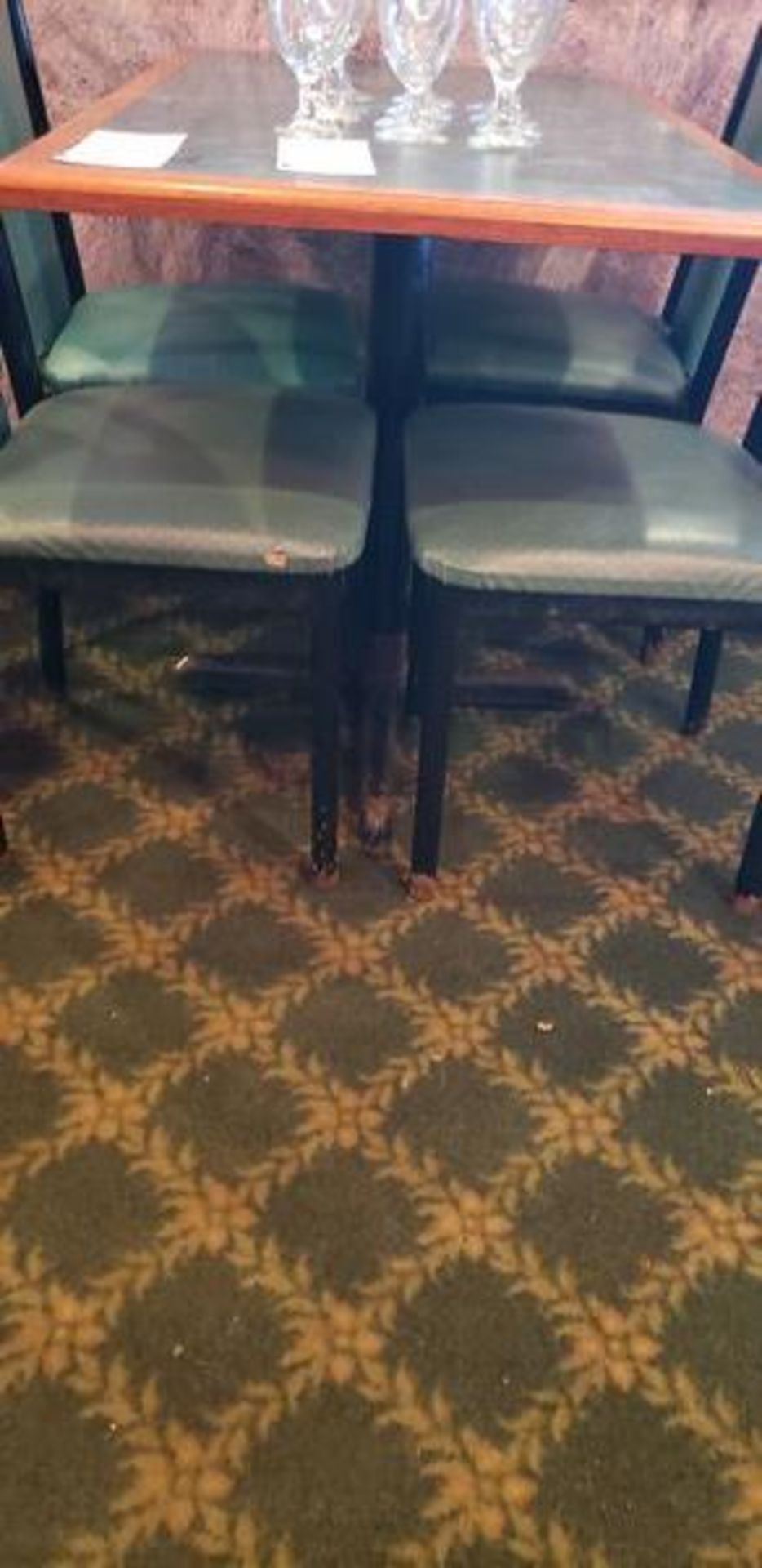 45" X 27" GREEN FORMICA TOP INLAY PEDESTAL TABLE - Image 2 of 3