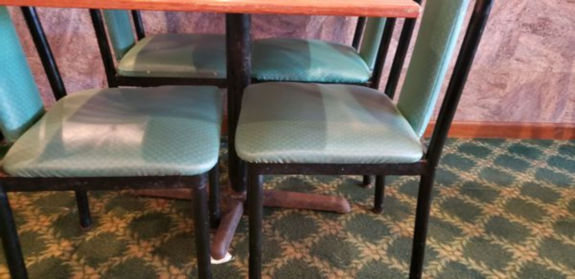 UPHOLSTERED METAL FRAME GREEN AND BLACK DINING CHAIRS - Image 6 of 6