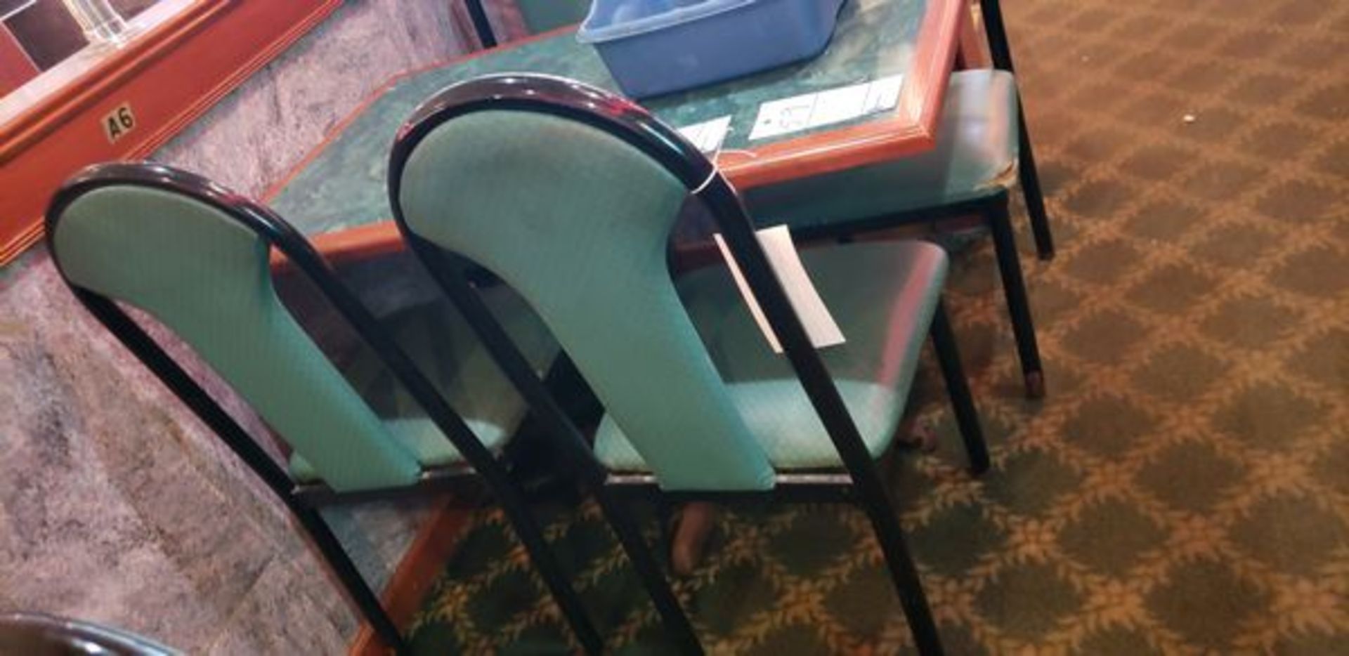 UPHOLSTERED METAL FRAME GREEN AND BLACK DINING CHAIRS - Image 2 of 4