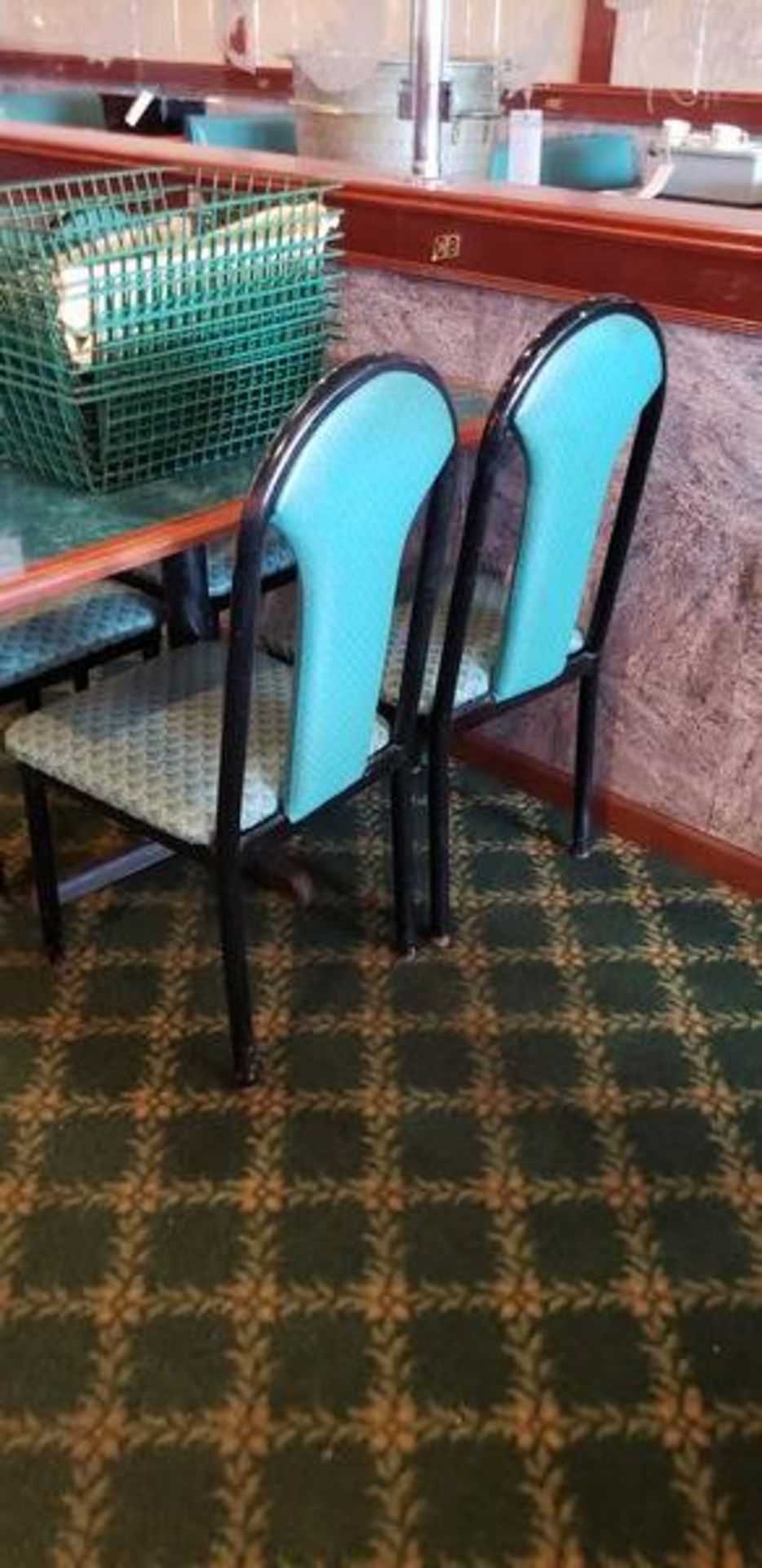 UPHOLSTERED METAL FRAME GREEN AND BLACK DINING CHAIRS - Image 2 of 6