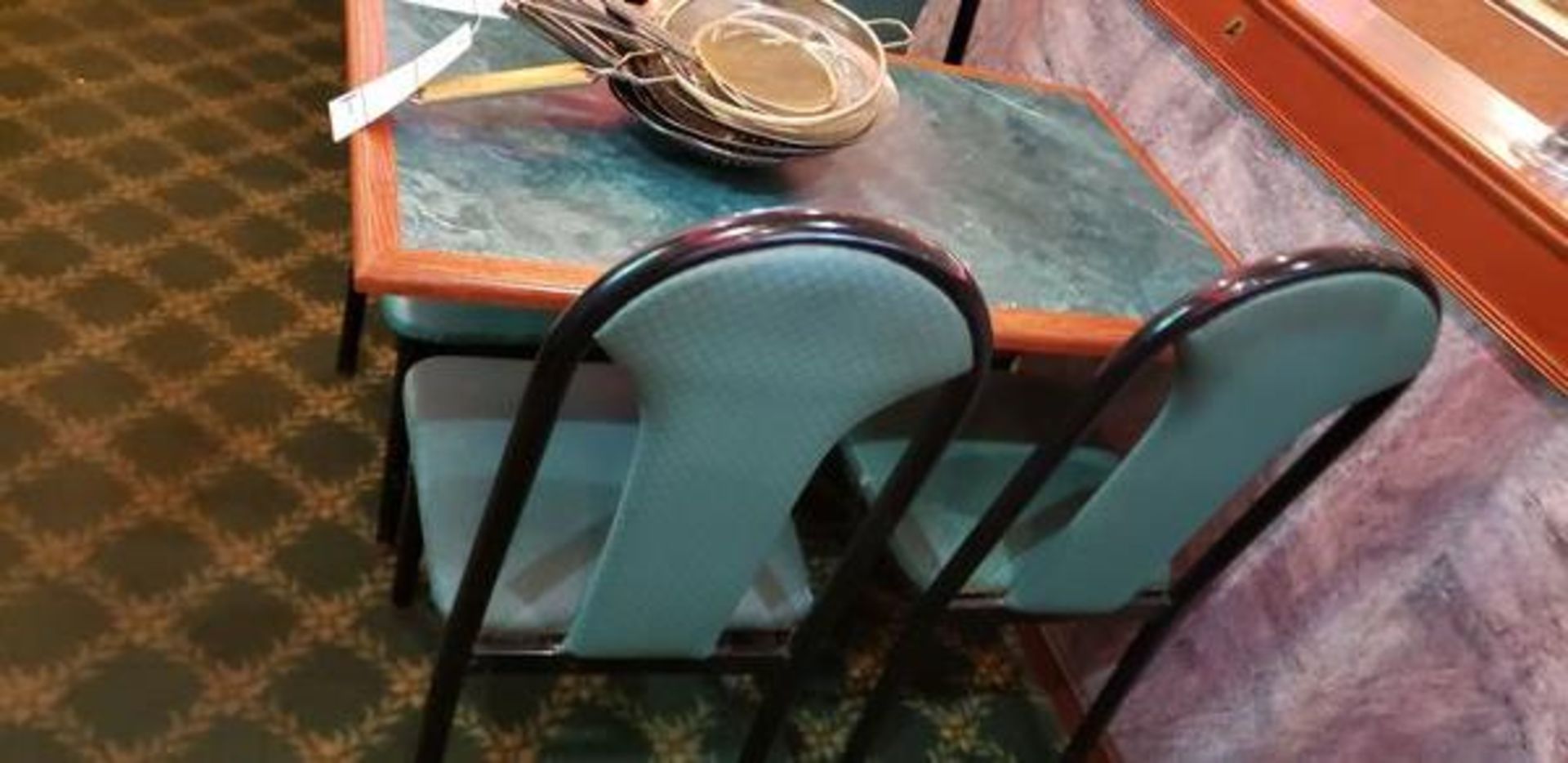 UPHOLSTERED METAL FRAME GREEN AND BLACK DINING CHAIRS - Image 3 of 4