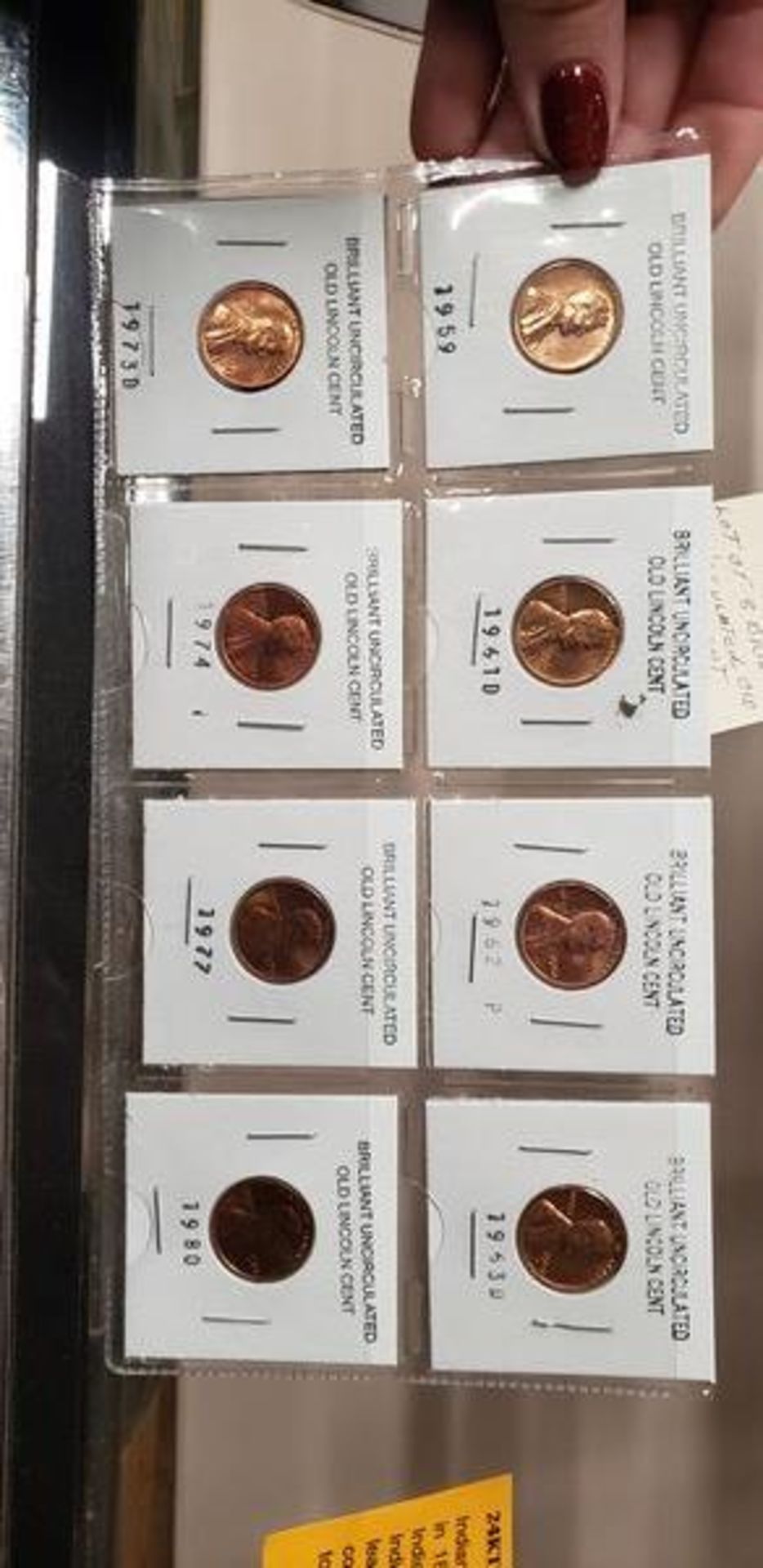 LOT OF 8 BRILLIANT UNCIRCULATED OLD LINCOLN CENTS