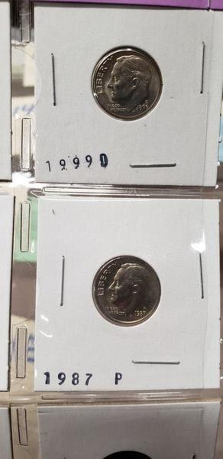 LOT OF 8 BRILLIANT UNCIRCULATED ROOSEVELT DIMES 1974 D AND S, 1978P, 1979D, 1987 D AND P, 1996D AND - Image 3 of 9