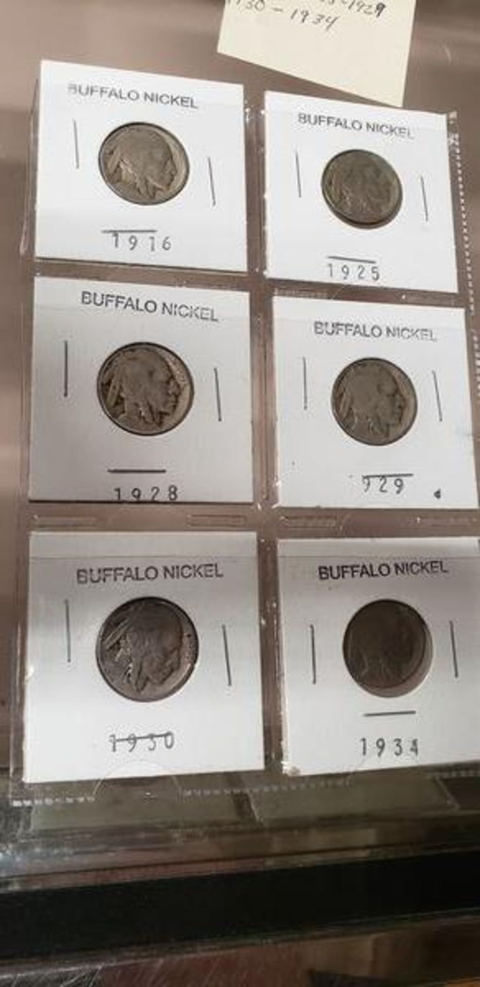 LOT OF 6 BUFFALO NICKELS 1916, 1925, 1928, 1929, 1930 AND 1934